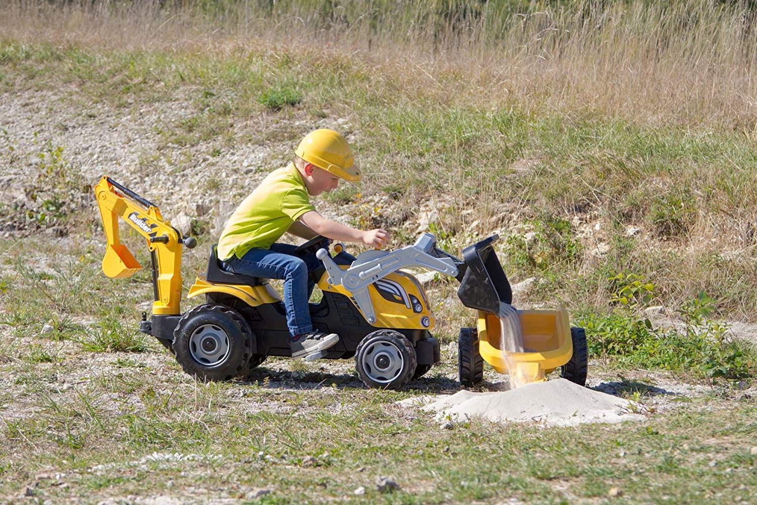Smoby 7600710301 - Traktor Builder Max - Trettraktor mit Anhänger, Trailer verfügt über Tragkraft von bis zu 25 kg, Schaufel bis zu 3 kg belastbar, Traktor für Kinder ab 3 Jahren, Gelb