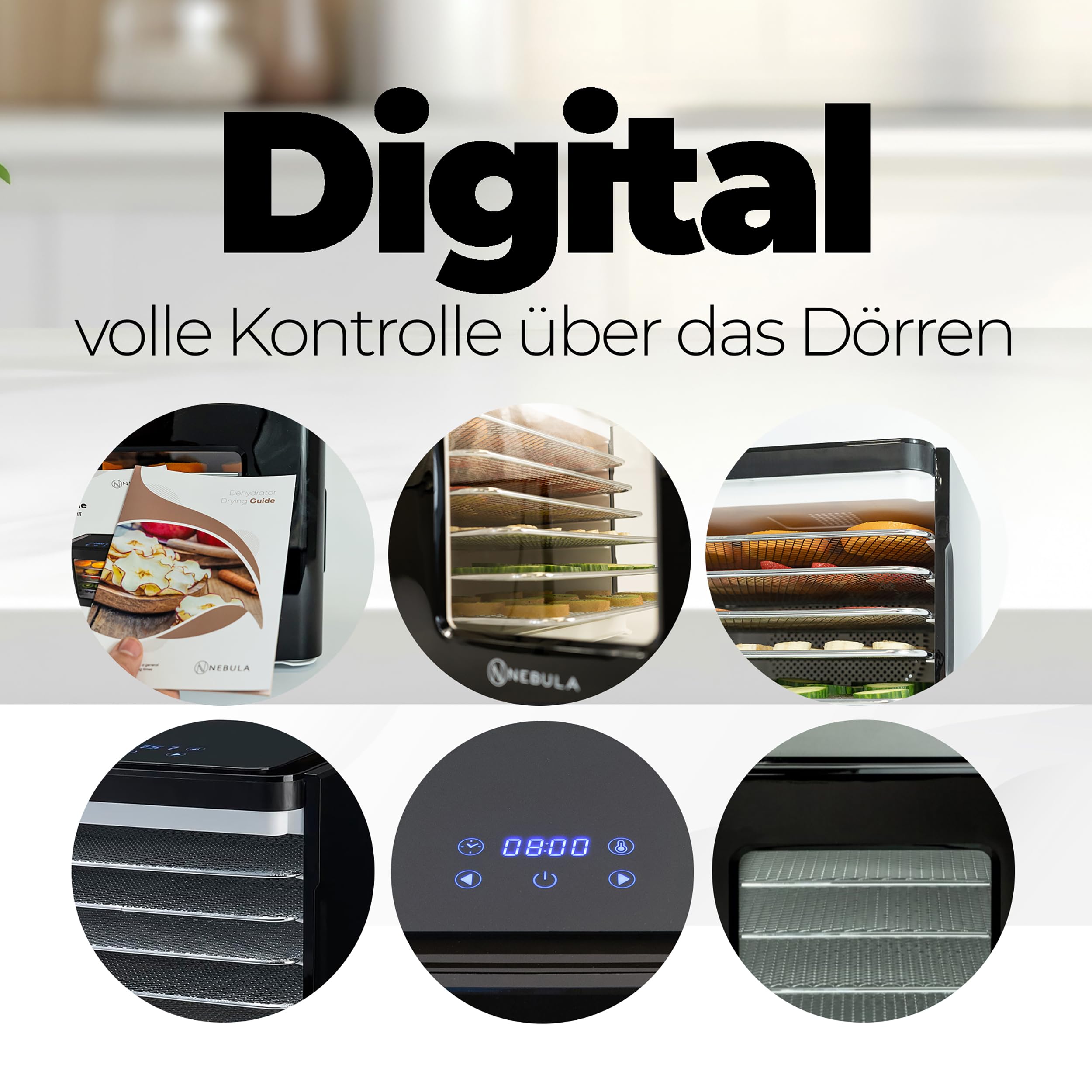 Nebula Lebensmitteltrockner 400W Mit 6 Edelstahl-Ebenen | Schwarz | Digitaler Lebensmitteltrockner Für Obst, Gemüse, Fleisch Und Kräuter – Led-Timer Und Einstellbare Temperatur