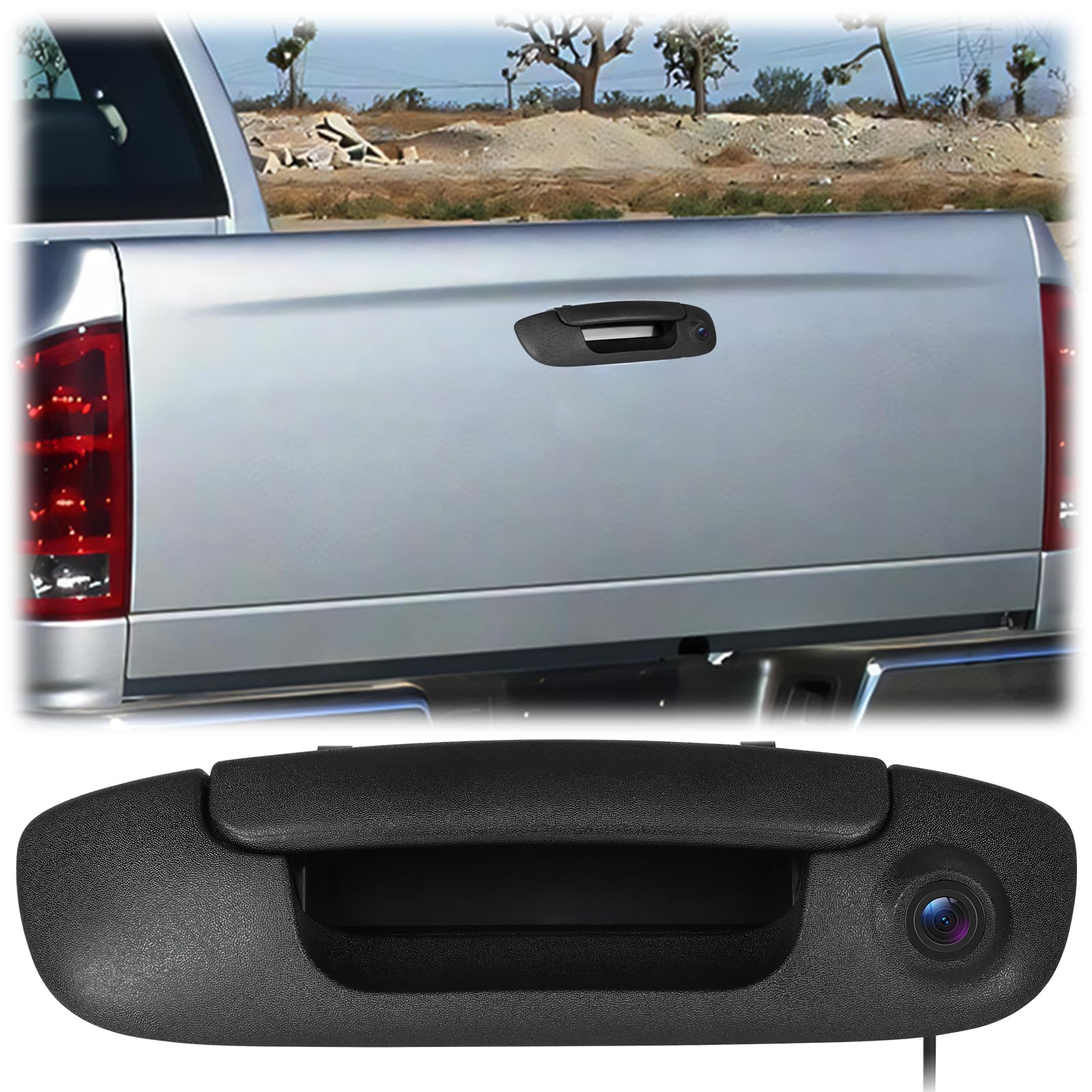 VECHTEL Cámara de visión trasera con luz de freno,cámara de visión trasera para coche con visión nocturna 720P para Dodge Ram 1500 2500 3500 2002-2008,cámara gran angular de 140°,luz de freno de techo