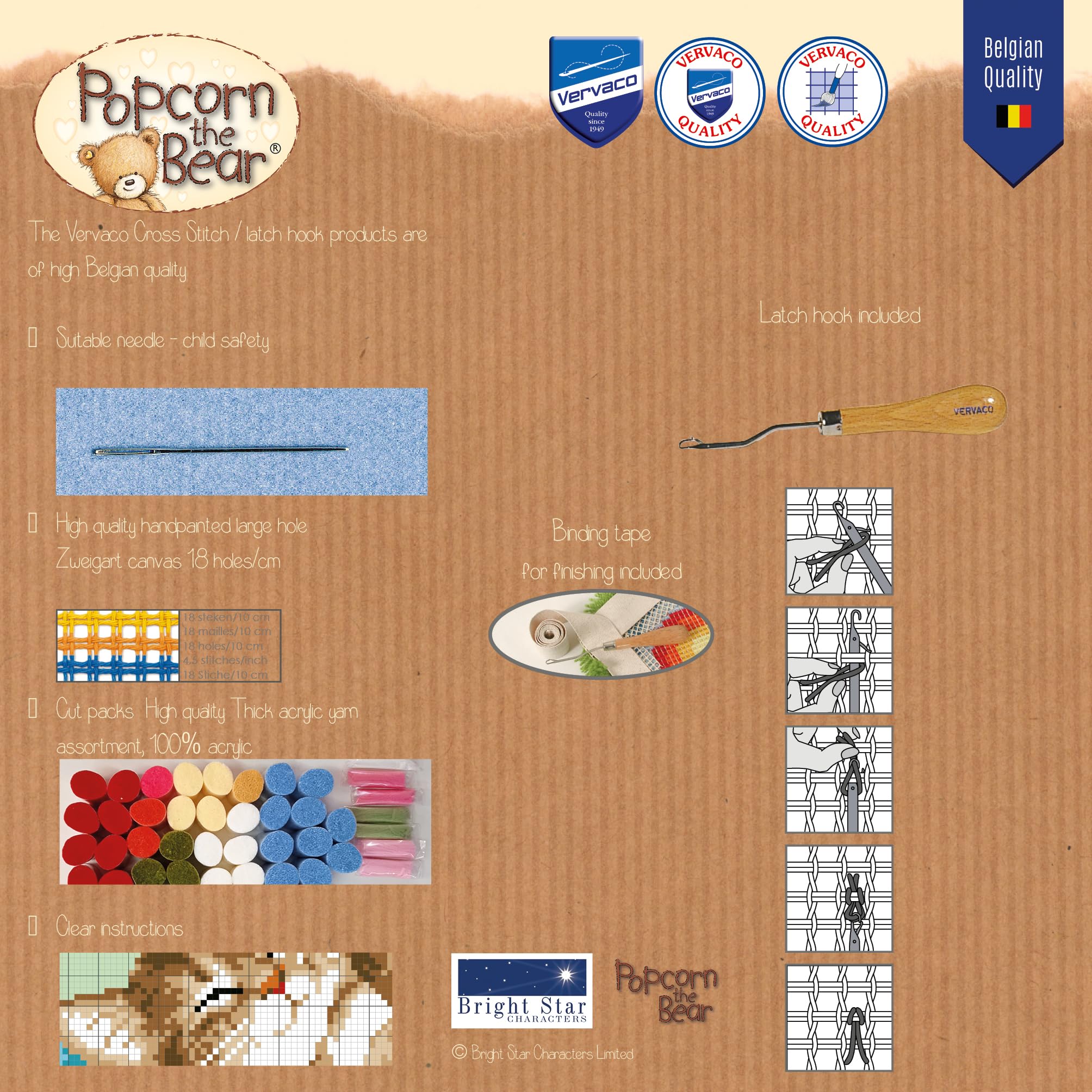 VERVACO Latch Hook Kit Zestaw Dywanik GWIAZDA POPCORN Haft Dywanowy dla Początkujących 55 x 75 cm Zrób to Sam Zestaw Kreatywny dla Dorosłych DIY Dekoracja Domu