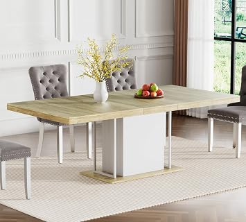Expandable Dining Table,Wood Extendable Dining Room Table Table, Long Dining Table for Kitchen
