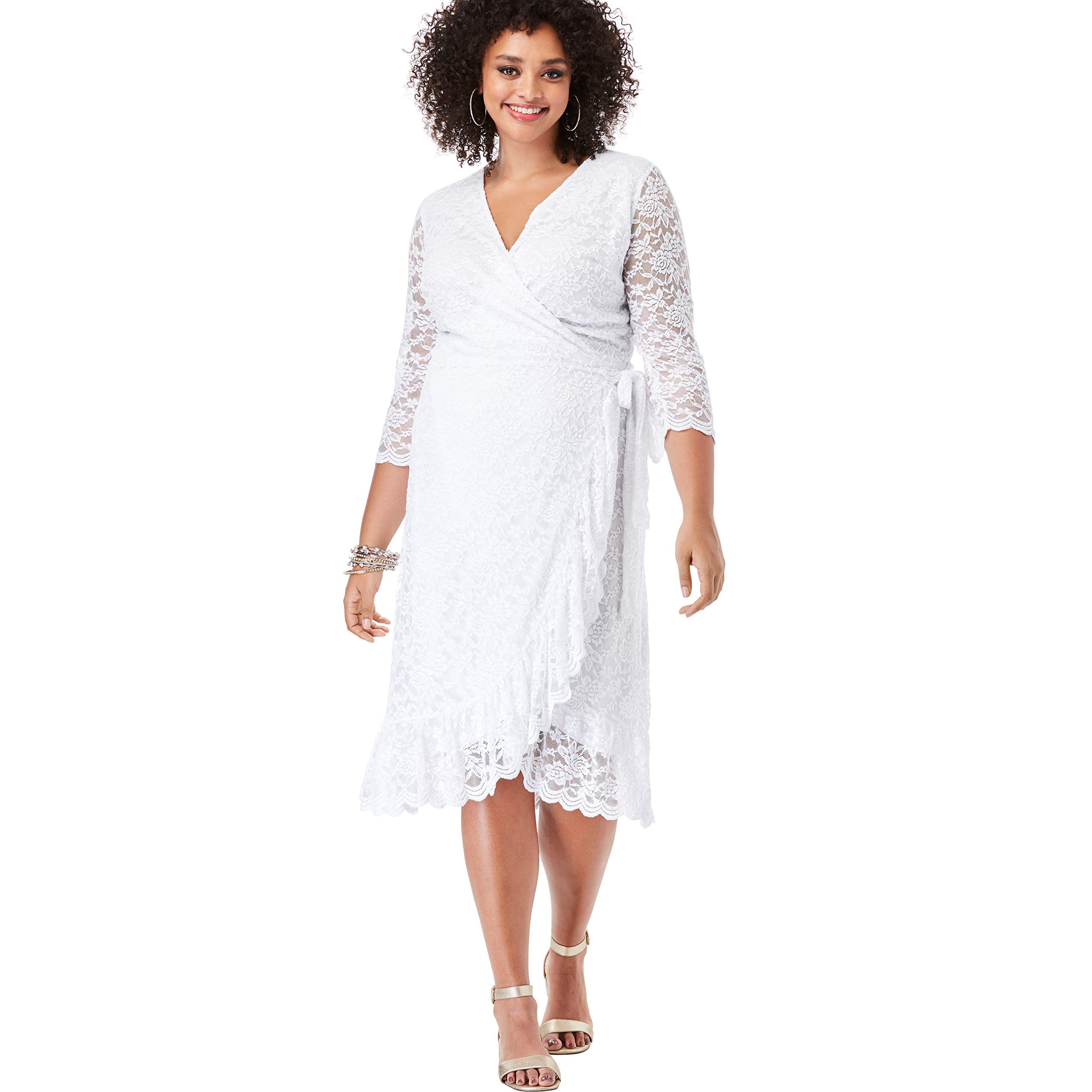 Roamans Womens Plus Size Lace Midi Wrap Dress Desertcart Seychelles