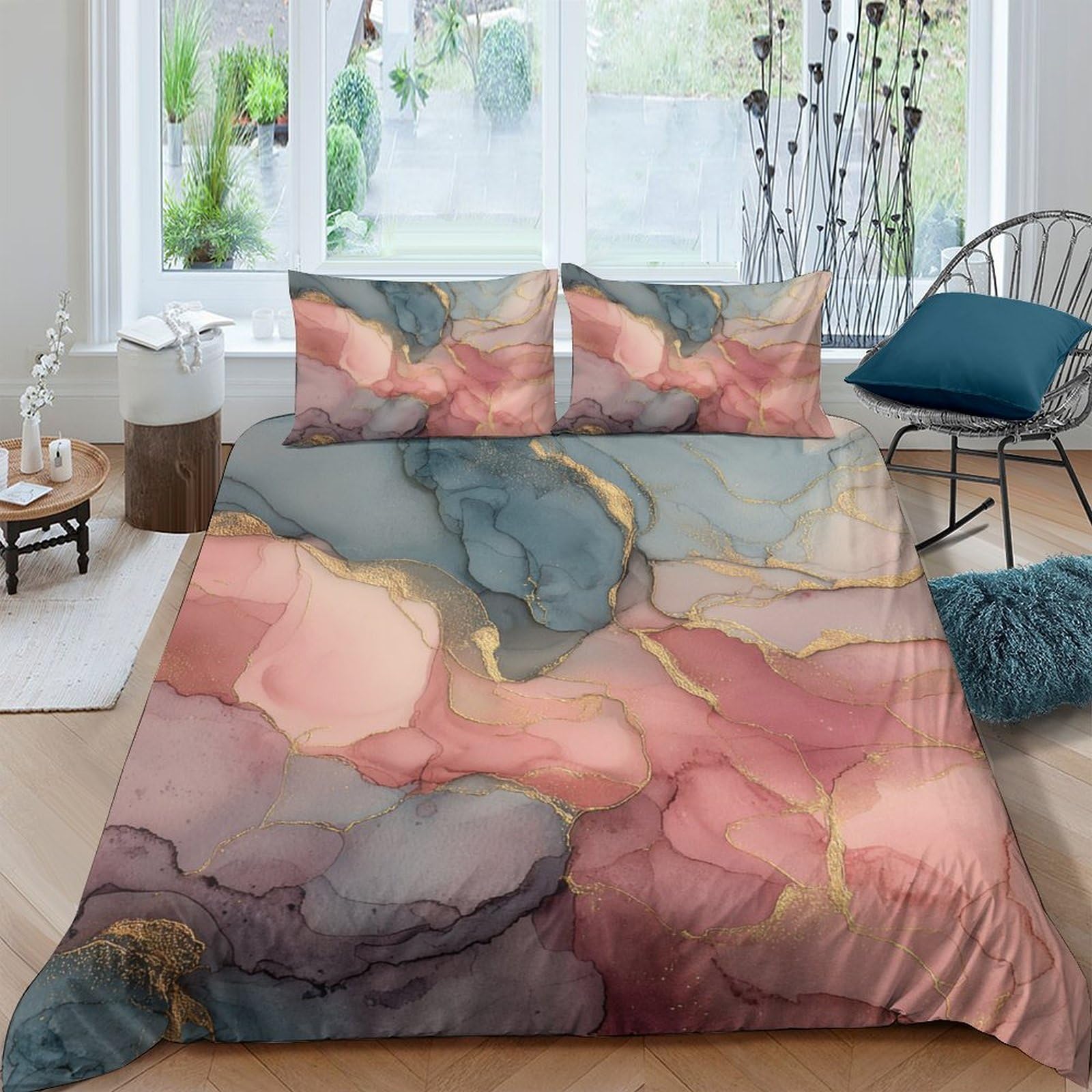 Ctjqhvkz Style-8 3D Printed Abstract Watercolor Fitted Sheet Microfiber Soft Pink Blue Marble Mattress Cover For Bedroom Guest Room Decor Single（135X200cm）