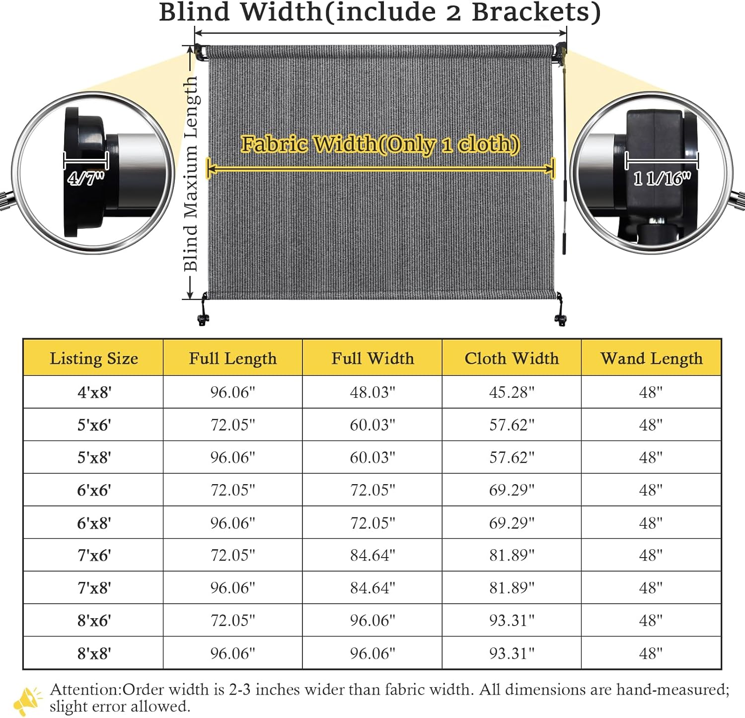 7' W x 8' H Outdoor Roller Shades, Cordless Patio Roll Up Outdoor Blinds with 2 Poles & 1 Fabric, Exterior Sun Shade Cloth for Porch, Gazebo, Balcony, Pergola, Grey
