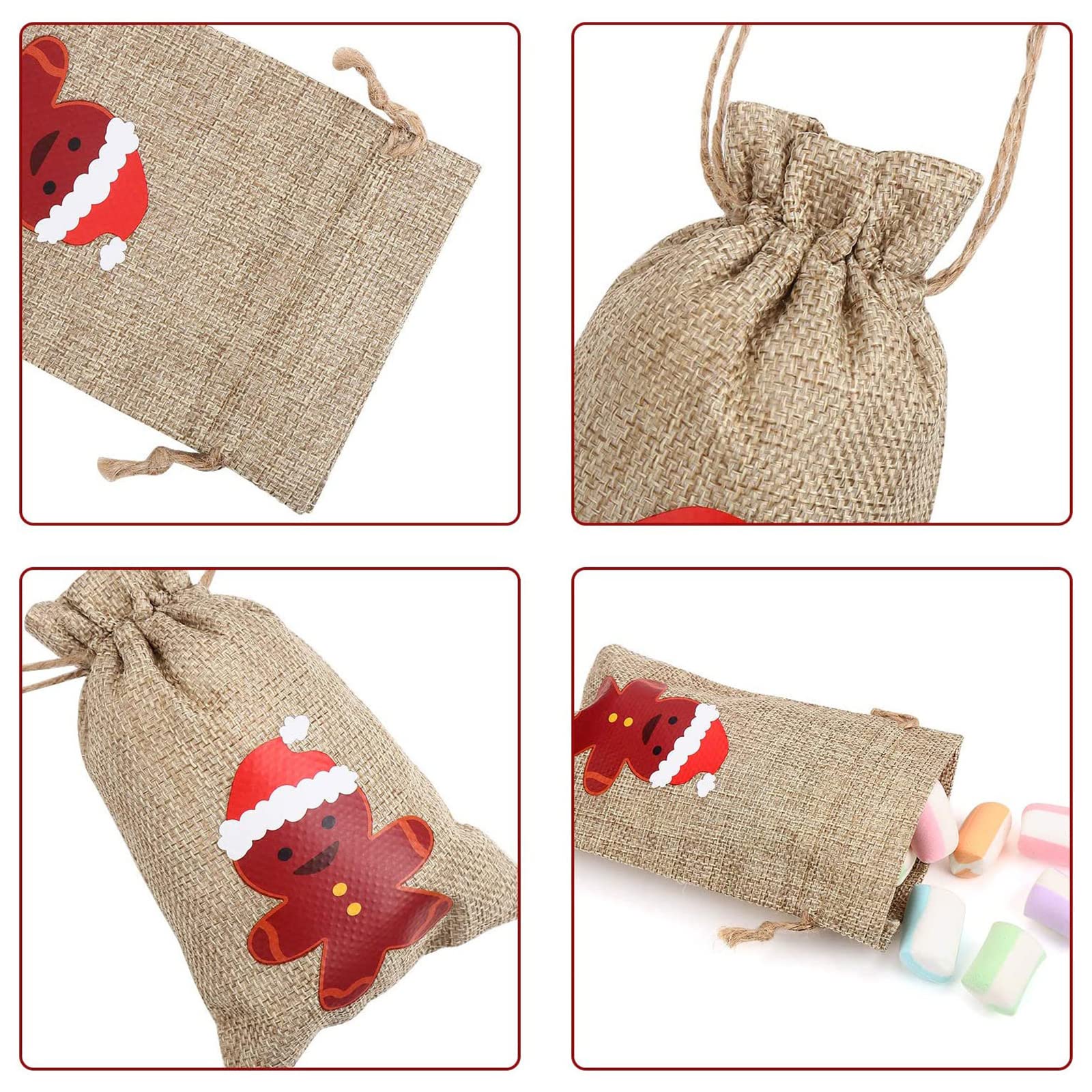 Lot De 12 Sacs Cadeau Noël En Jute - 15x10 Cm, Avec Cordon, Motifs Gnomes, Parfait Pour Bonbons Ou Petits Cadeaux - 8