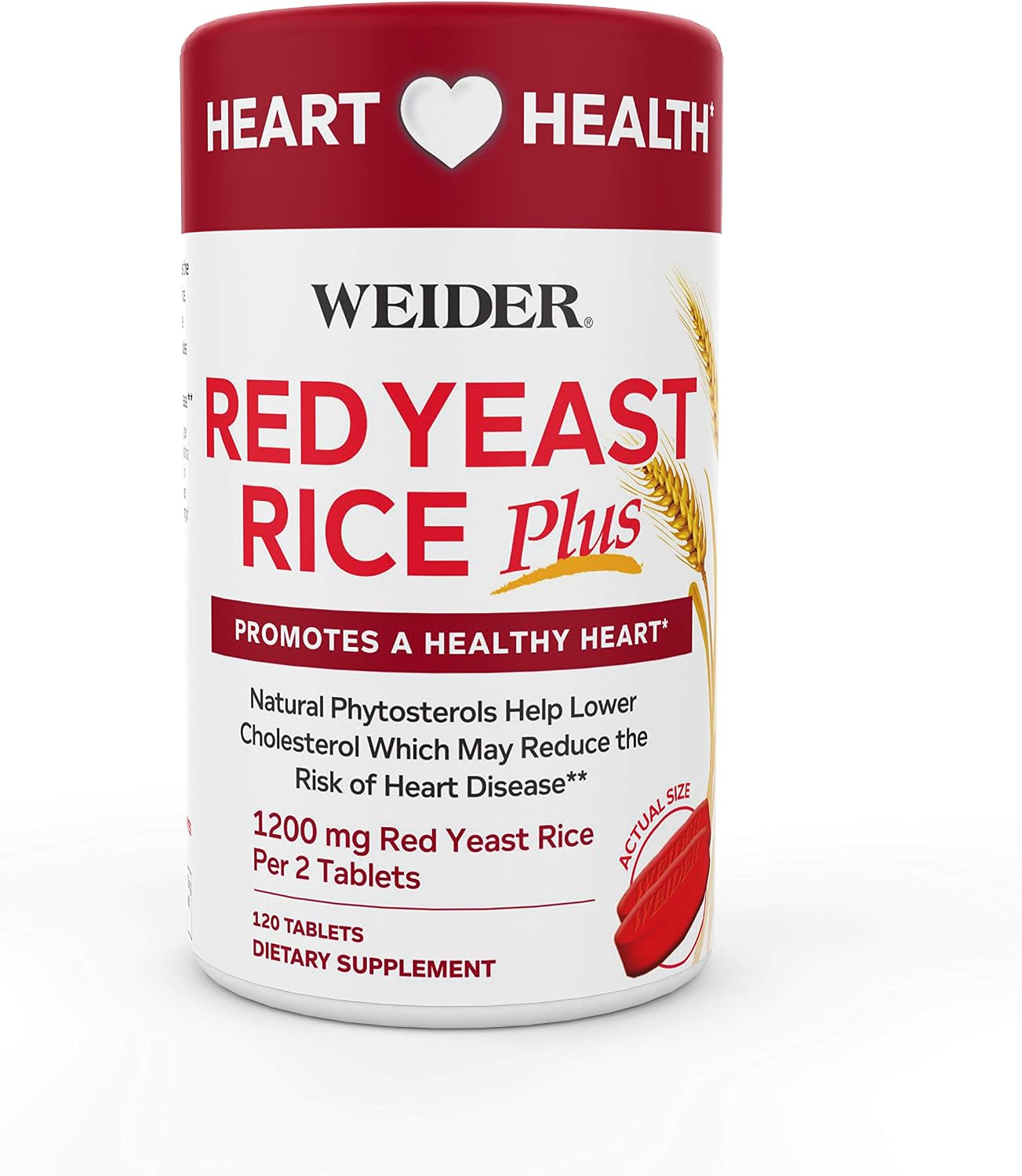 Weider Red Yeast Rice Plus with Phytosterols 1200 mg per 2 Tablets - 180 Tablets