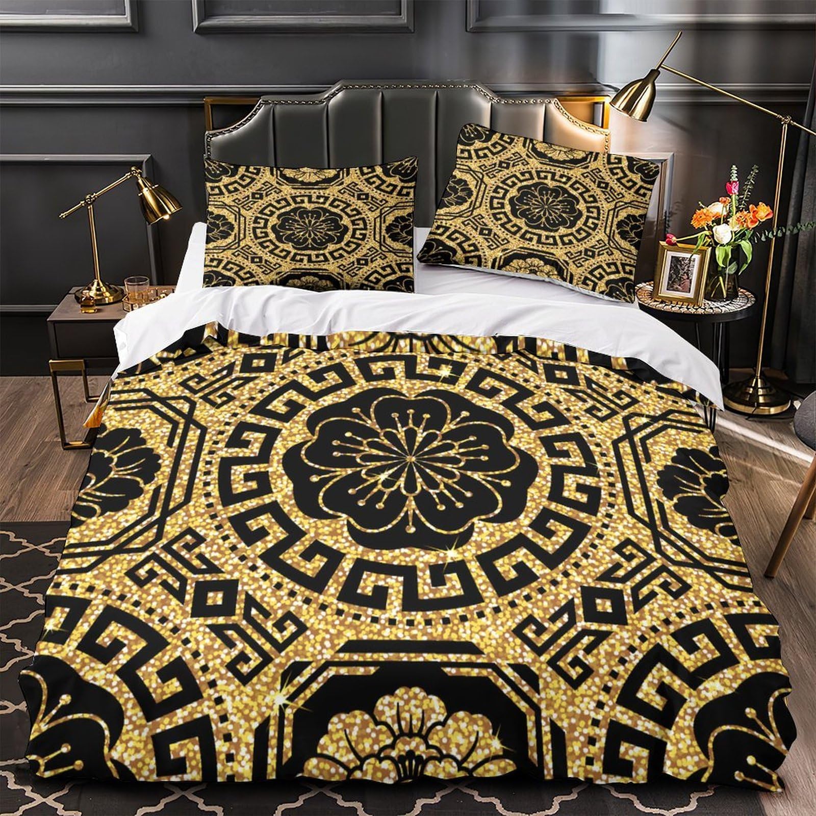 Housse de couette microfibre 3D floral pour lit double 200x200cm