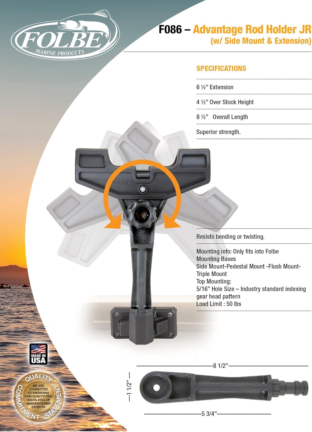 Folbe F086 - Advantage JR Extended Fishing Rod Holder - Side Mount