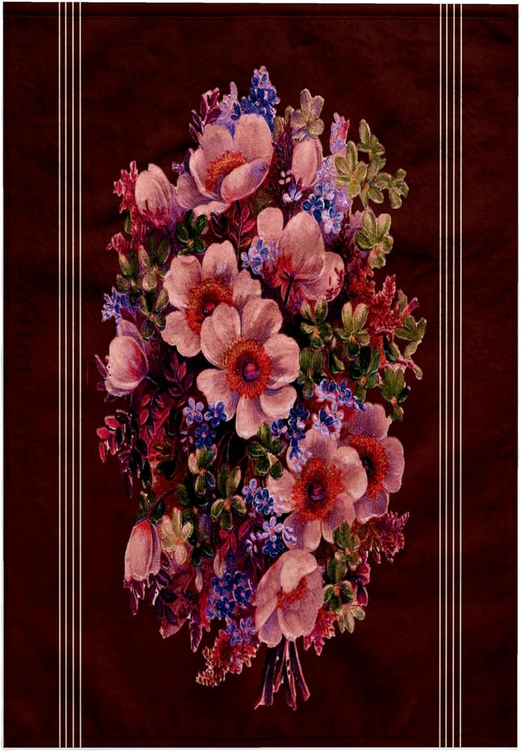 3dRose Assorted Bouquet of Pink, Green and Blue Flowers with Burgundy Textured Background and White line 22x30 Bath Hand Pool Towel