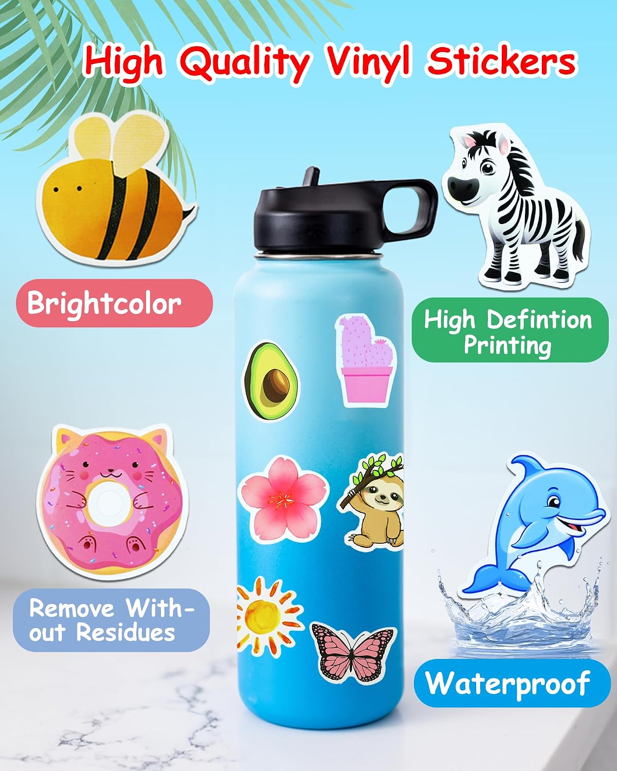EOAOD 600 Cute Aesthetic Water Bottle Stickers for Kids, Classroom Rewards image 3