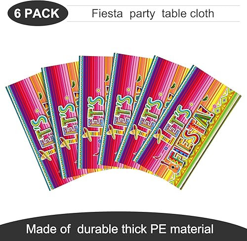 Miniatura 4 de Oudain 6 manteles de fiesta mexicana de Cinco de Mayo, desechables, de plástico a rayas coloridas, para tacos, suministros de fiesta mexicana,