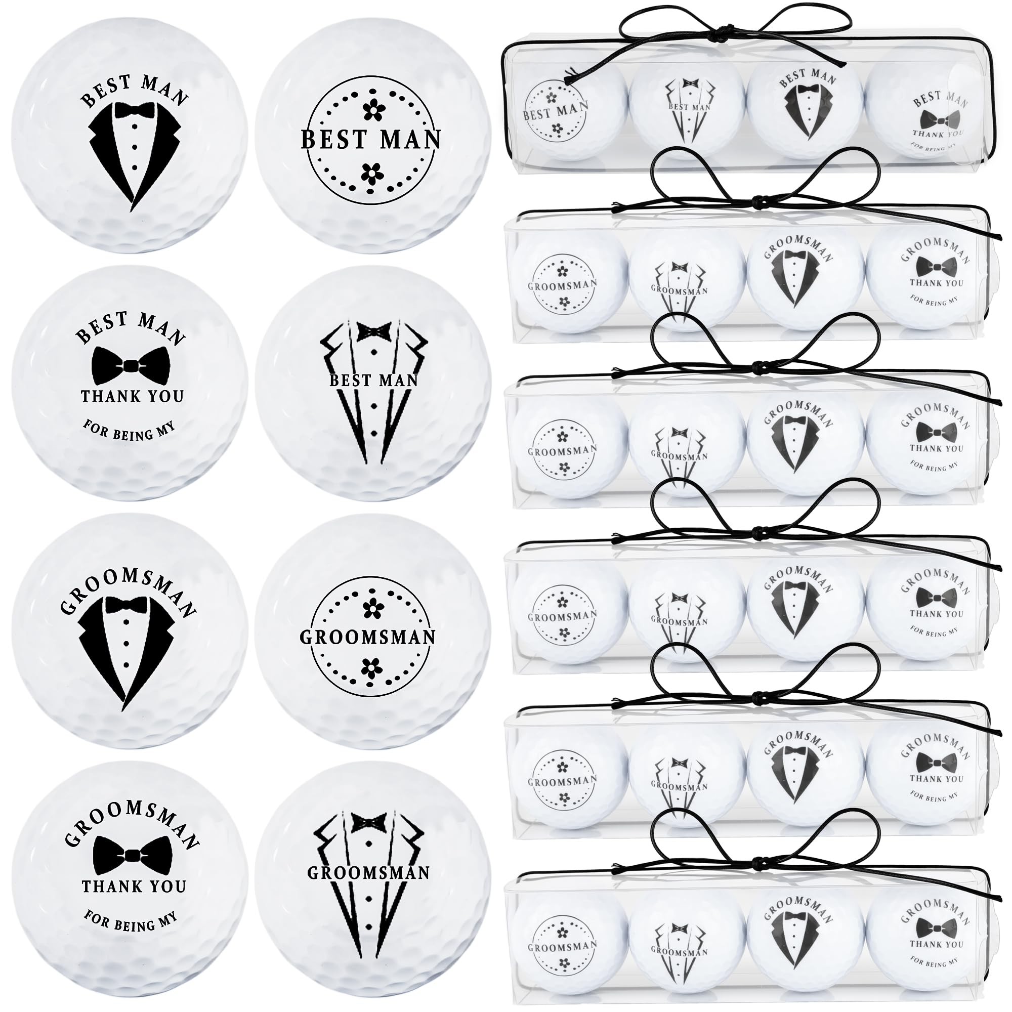 Medanera 6 Set Groomsman Proposal Gifts Box including Personalized Groomsmen Golf Balls Cotton Wax Rope Clear PVC Box for Best Men Groomsmen Wedding Party