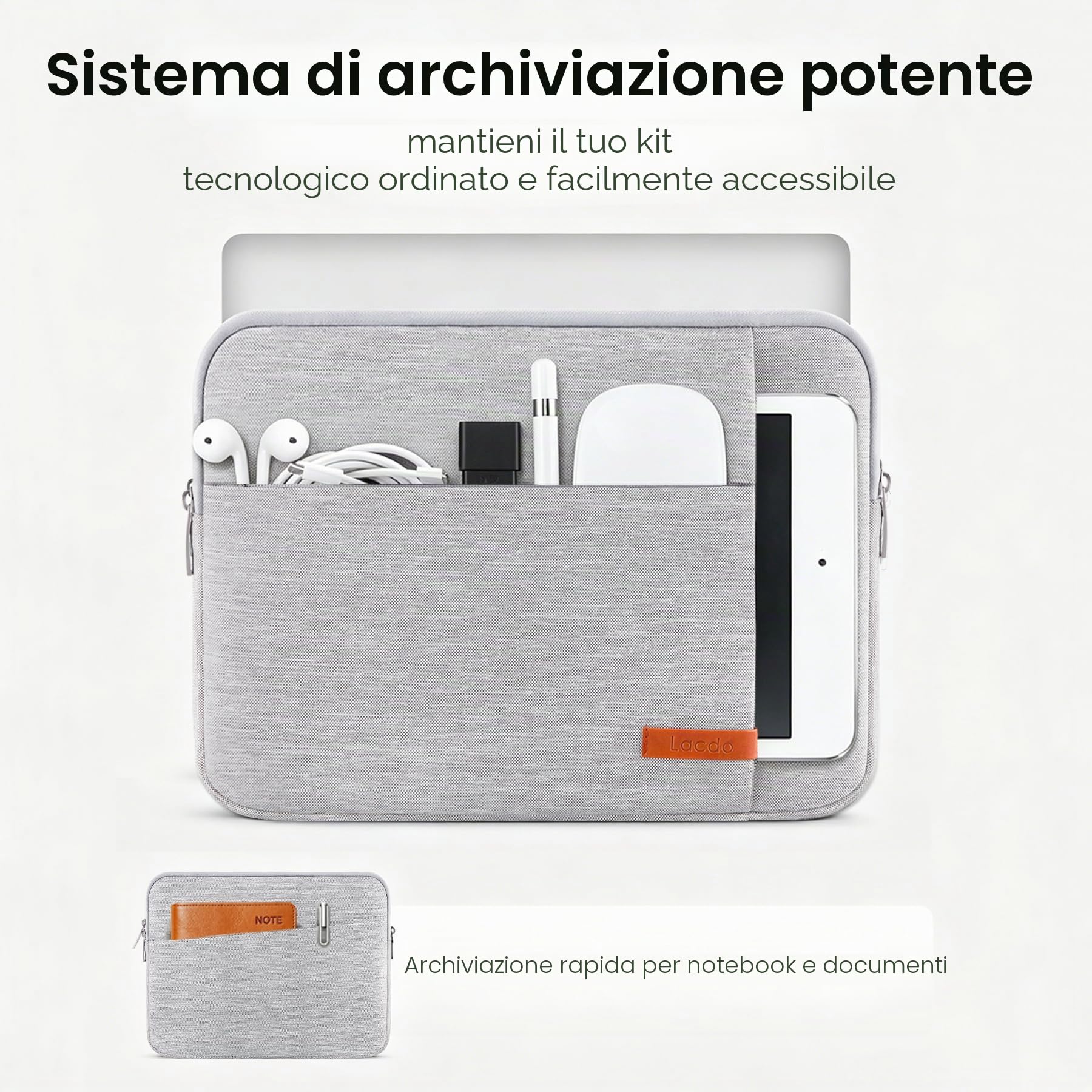 Lacdo Borsa Protettiva Custodia per 13 pollici Microsoft New Surface Pro 11th Copilot + PC, Surface Pro 10/9/8/X/7/6/5, 12.4 pollici Microsoft Surface Laptop Go 3/2/1, Grigio