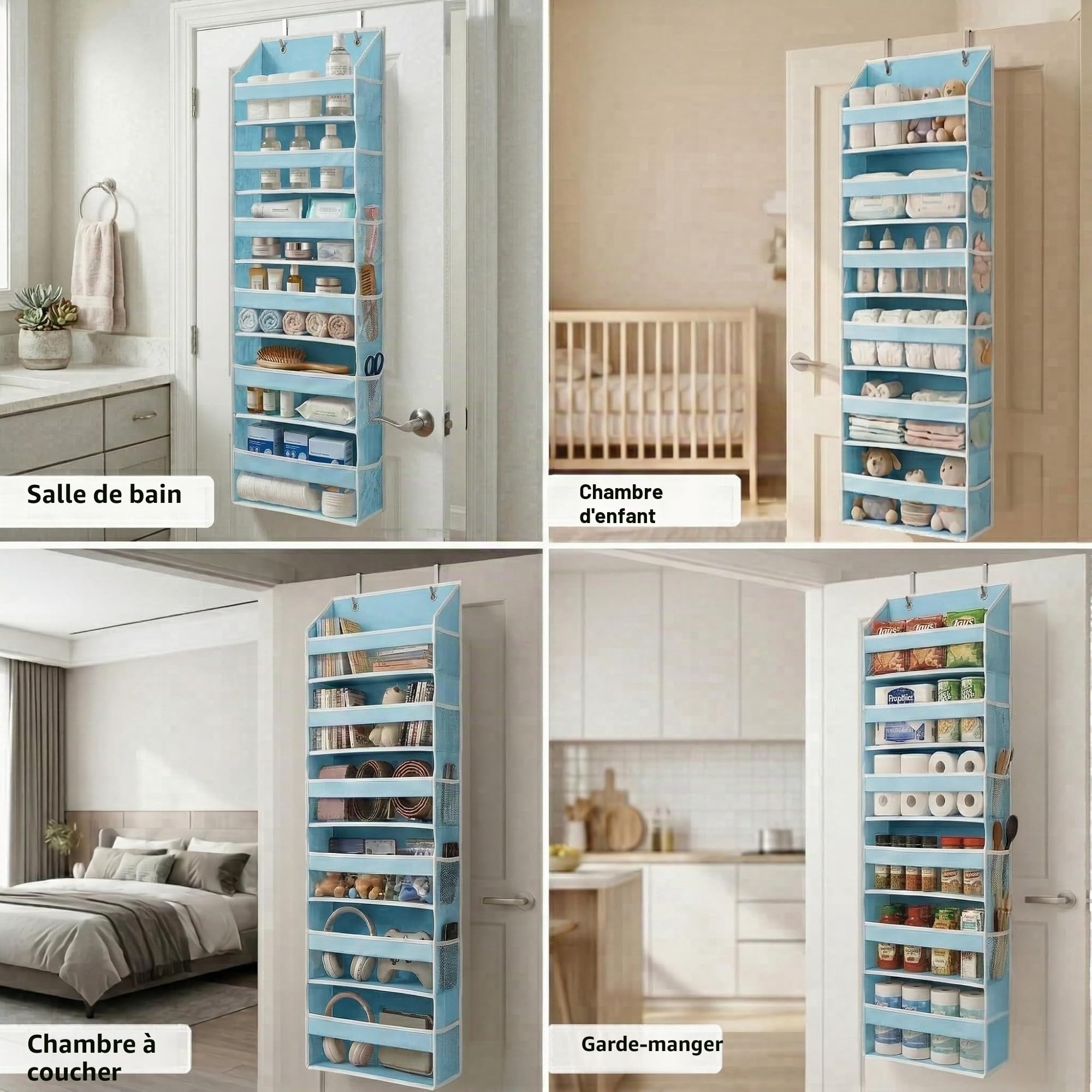 HOMELUX THEORY 1 organiseur de porte robuste à suspendre au-dessus de la porte, 140 x 35,6 x 17 cm, 6 grandes poches avant et 12 poches latérales, organiseur de porte de placard pour chambre à