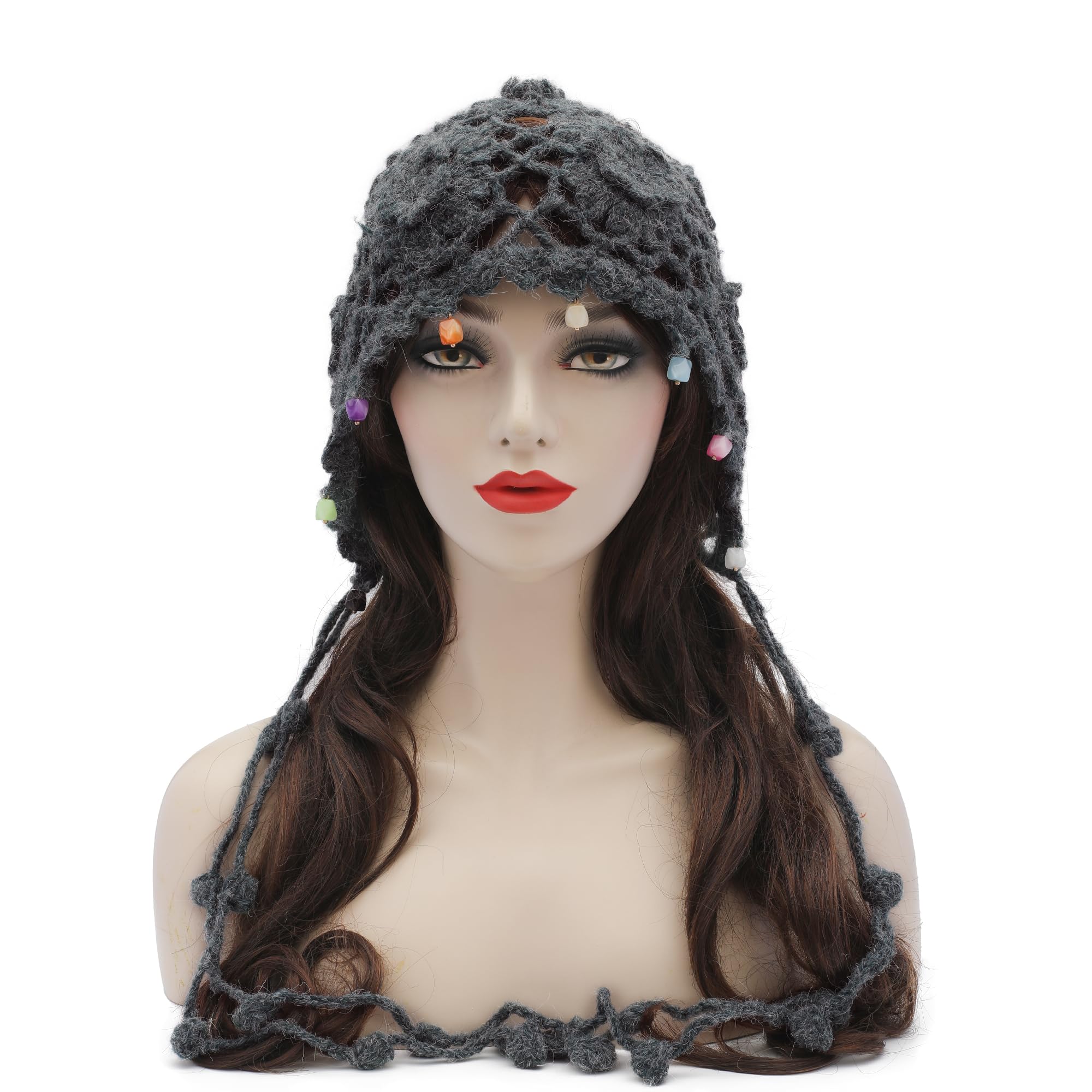 ZLYC Damen Häkelmützen Strickmütze Crochet Slouchy Beanie mit Tassel