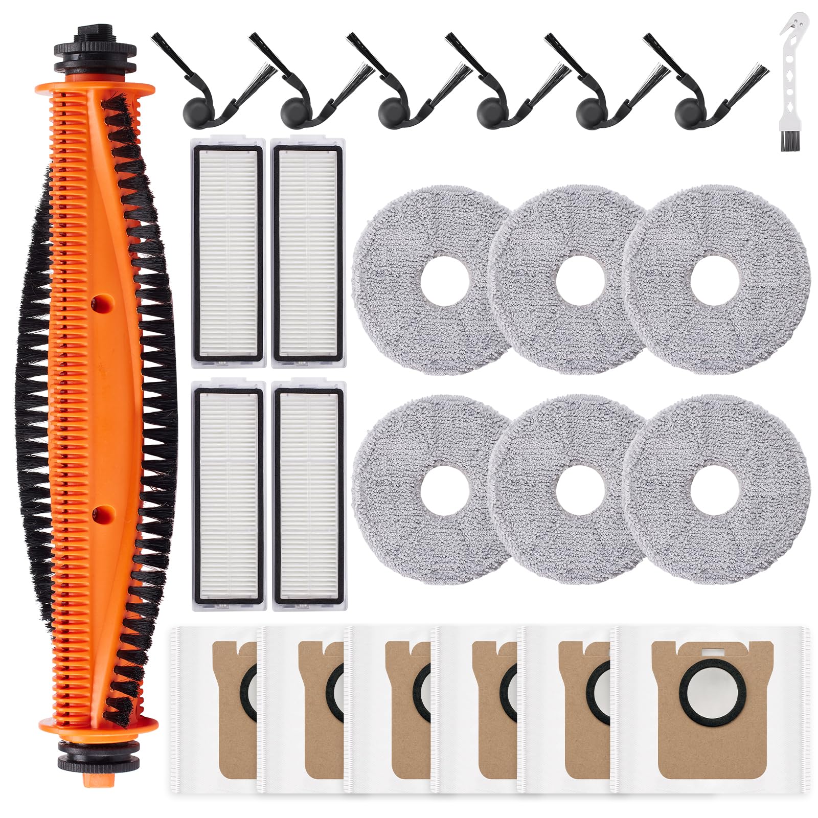 Juego de 24 accesorios para robot aspirador Xiaomi Robot Vacuum 5/5 Pro, piezas de repuesto con 1 cepillo principal antienredos, 6 almohadillas de limpieza, 6 bolsas de polvo, 4 filtros, 6 cepillos