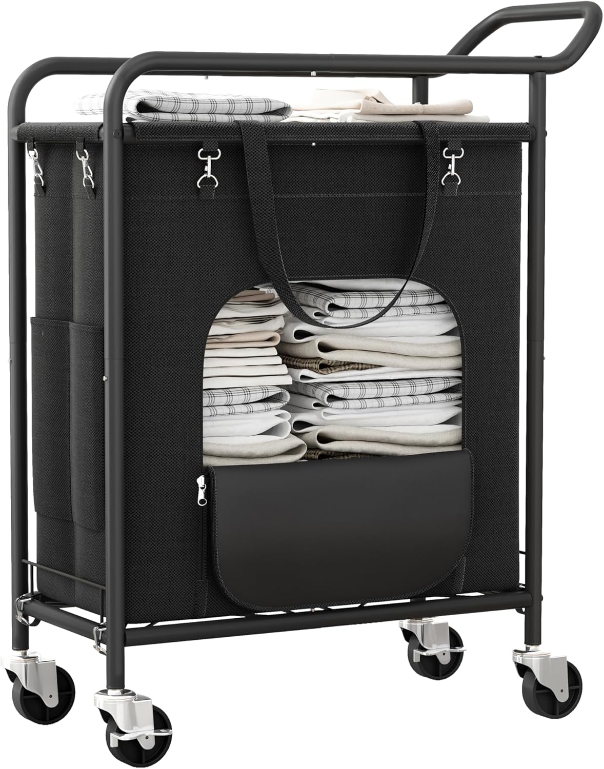 Laundry Basket with Wheels,150L Large Rolling Laundry Hamper, Heavy-Duty Laundry Cart Sturdy Metal Frame with Handle, Minimizes Bending Easy Access Clothing for Bedroom, Bathroom, Laundry Room (Black)