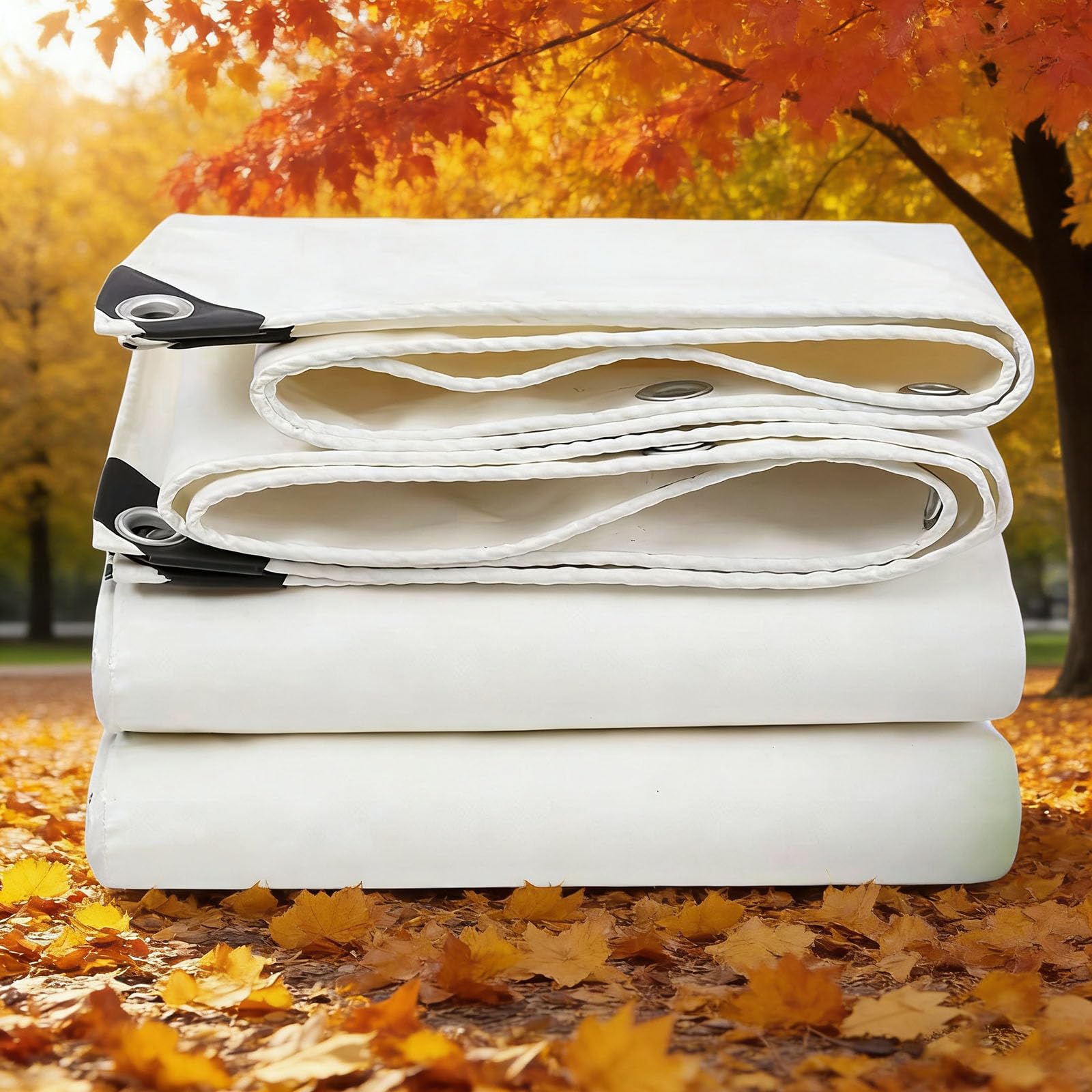 Telone Occhiellato Telo Multiuso 300 x 300 cm Antistrappo Impermeabile Telone di Copertura con Occhielli per Mobili da Giardino Barche Legno Piscina Camion, Bianco