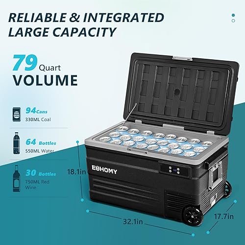 Miniatura 2 de EUHOMY Refrigerador de coche de 12 voltios, enfriador eléctrico de 79 cuartos (75L) 068, refrigerador de coche 1224V DC y 110-240V AC Refrigerador