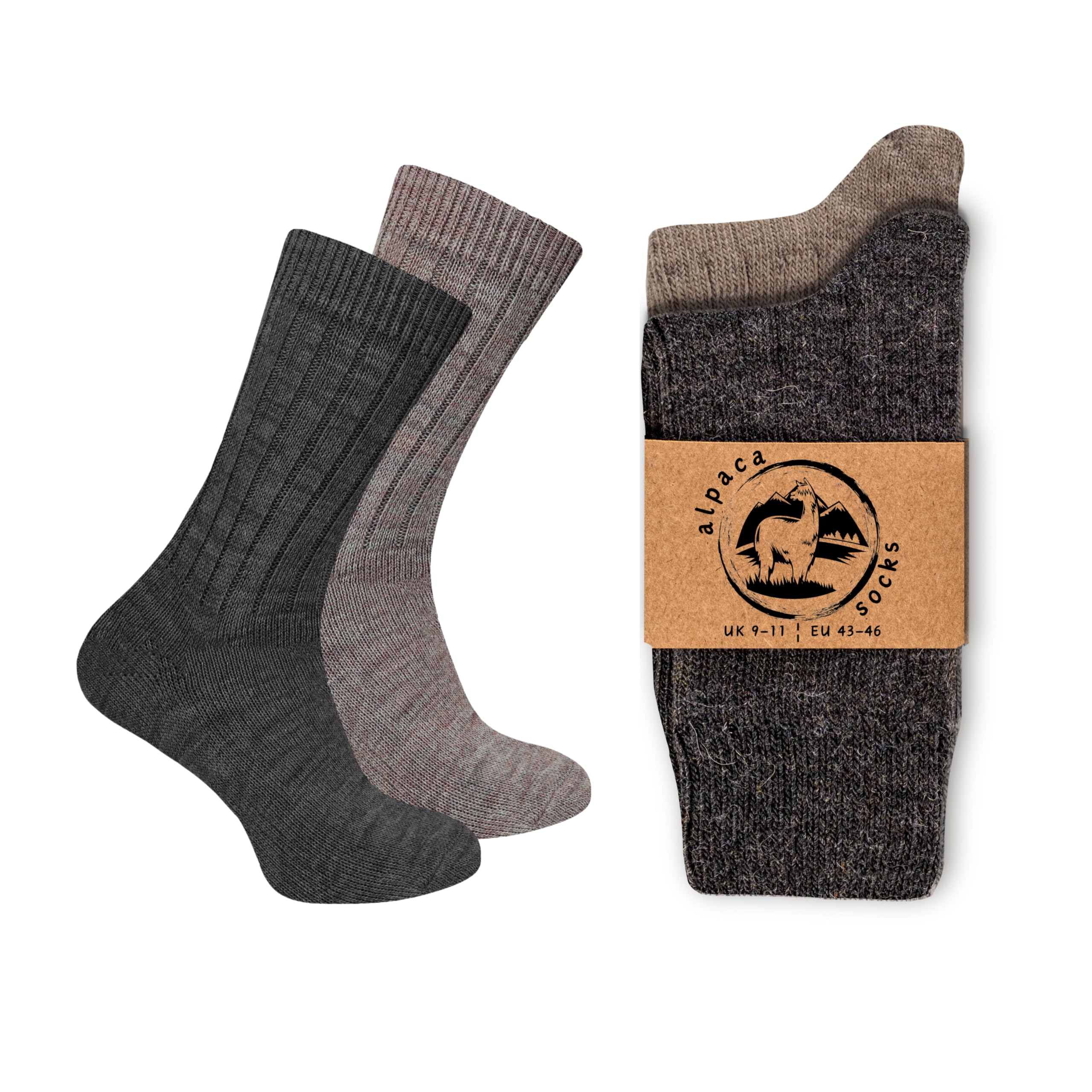 Wonky Line Alpaca Wool Socks for men and women, 2 pairs multipack, fine knit, warm, soft, cosy, natural, thermal, thick boot socks, walking hiking camping