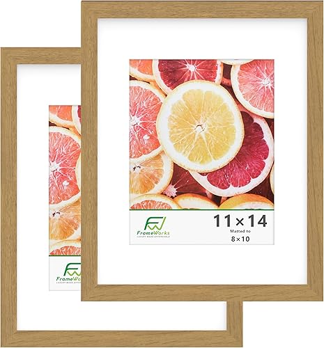 FrameWorks Marcos de fotos clásicos de madera de 11 x 14 a 8 x 10 pulgadas con vidrio templado, roble dorado, paquete de 2 unidades Negro,Roble