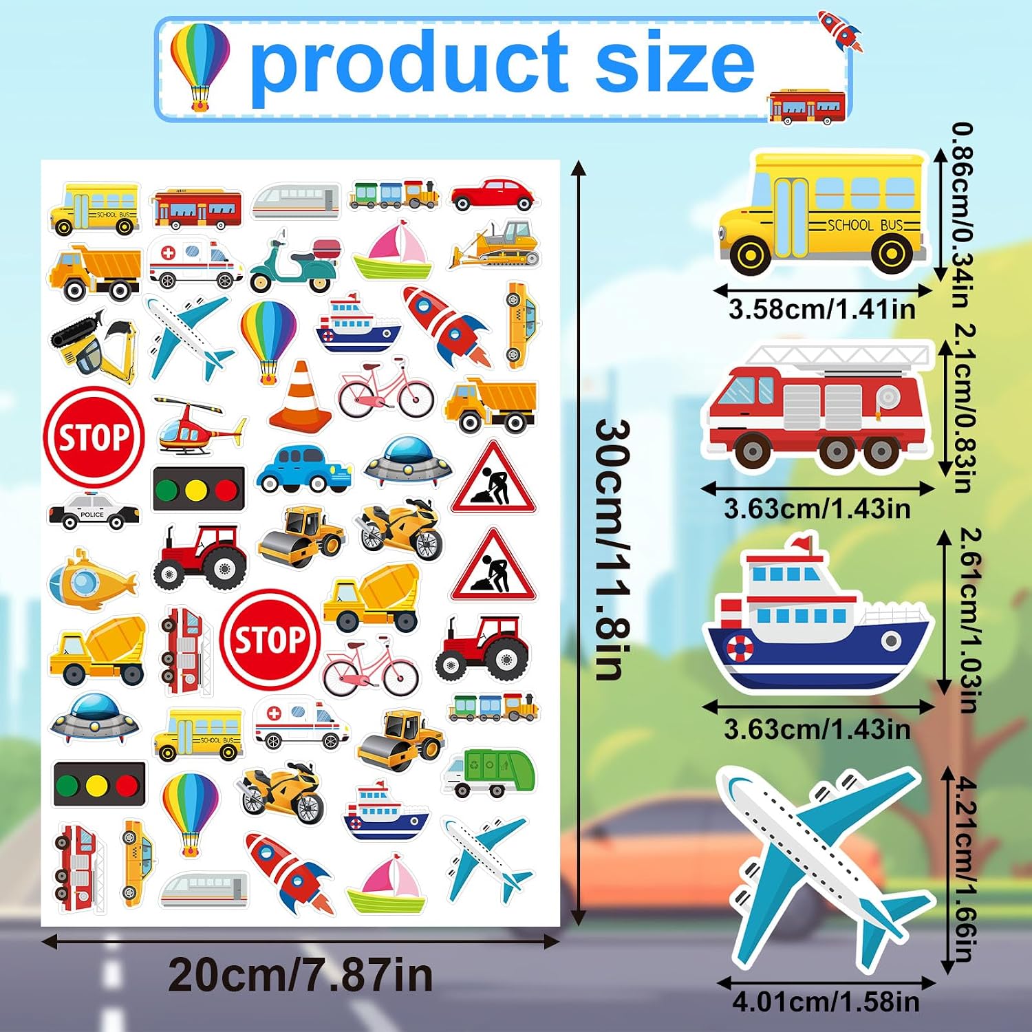 JULBEAR 300 Pieces Transportation Foam Stickers Bulk Self-Adhesive Cartoon Race Car Bus Vehicle Truck Stickers for Crafts Transportation Theme Party Favors Decoration School Reward DIY Supplies image 2