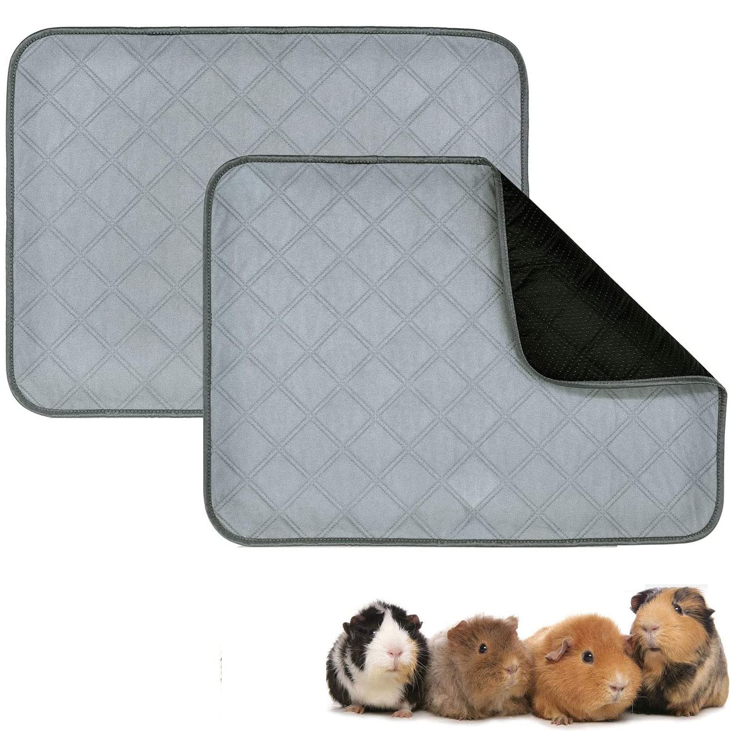 Excefore Hamster Cage Liners, Rabbit Bedding Washable & Air Dried Pee Pads for Small Pet, Cat, Dog, Bunny, Fast Absorbent Waterproof Reduce Shrinkage Non-Slip (2 Pack, 24"x18")