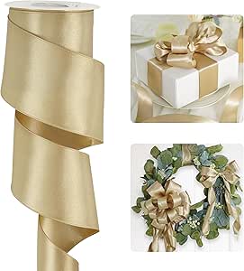 Amazon.com: HUIHUANG Champagne Satin Wired Ribbon 2.5 inch Champagne ...