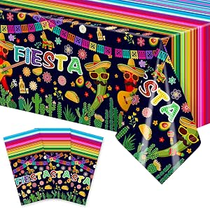 Mexican Fiesta Plastic Tablecloth - 84" X 54" Colorful Waterproof Party Table Cover For Cinco De Mayo