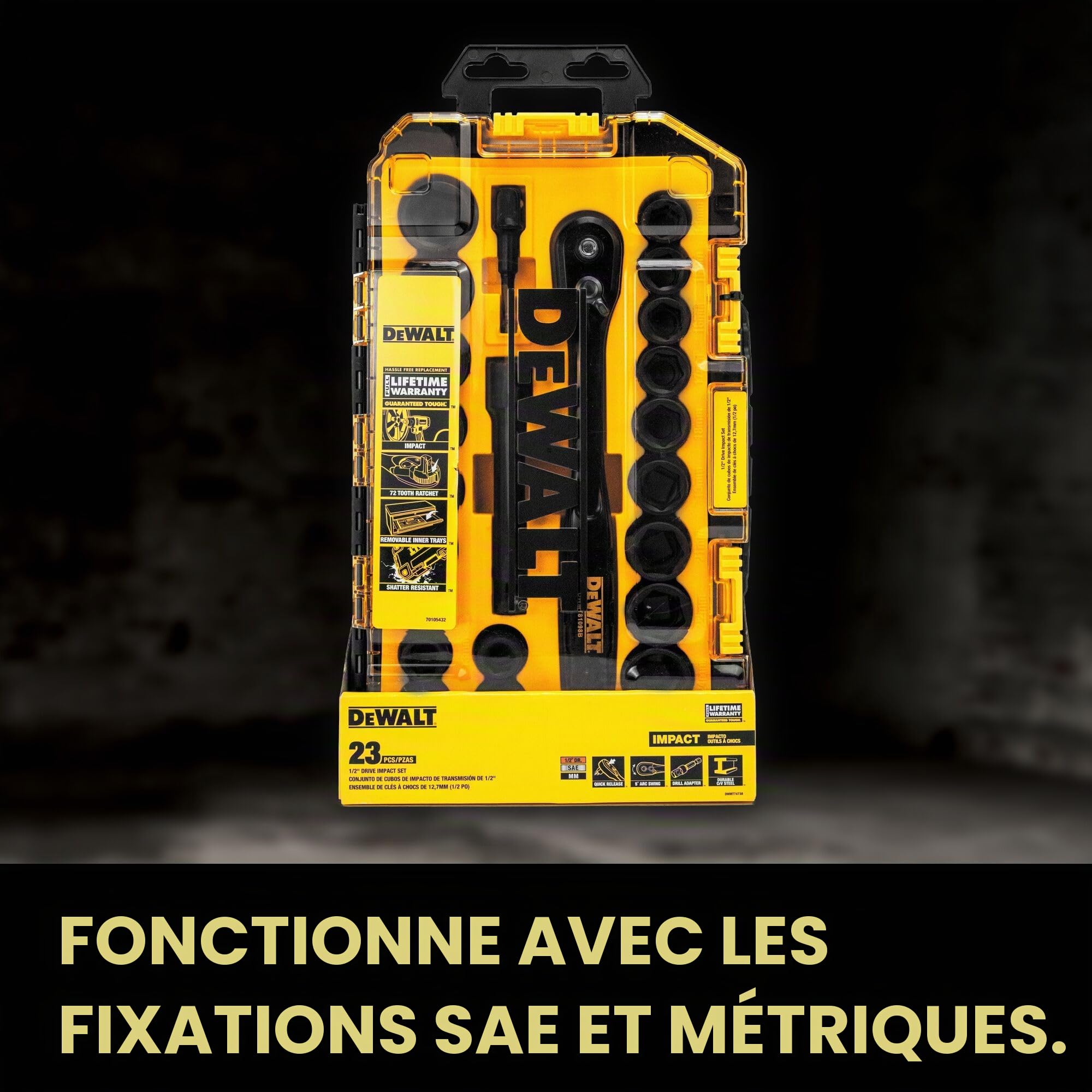 DEWALT DWMT74739 Coffret de douilles à choc 1/2" 23 pièces