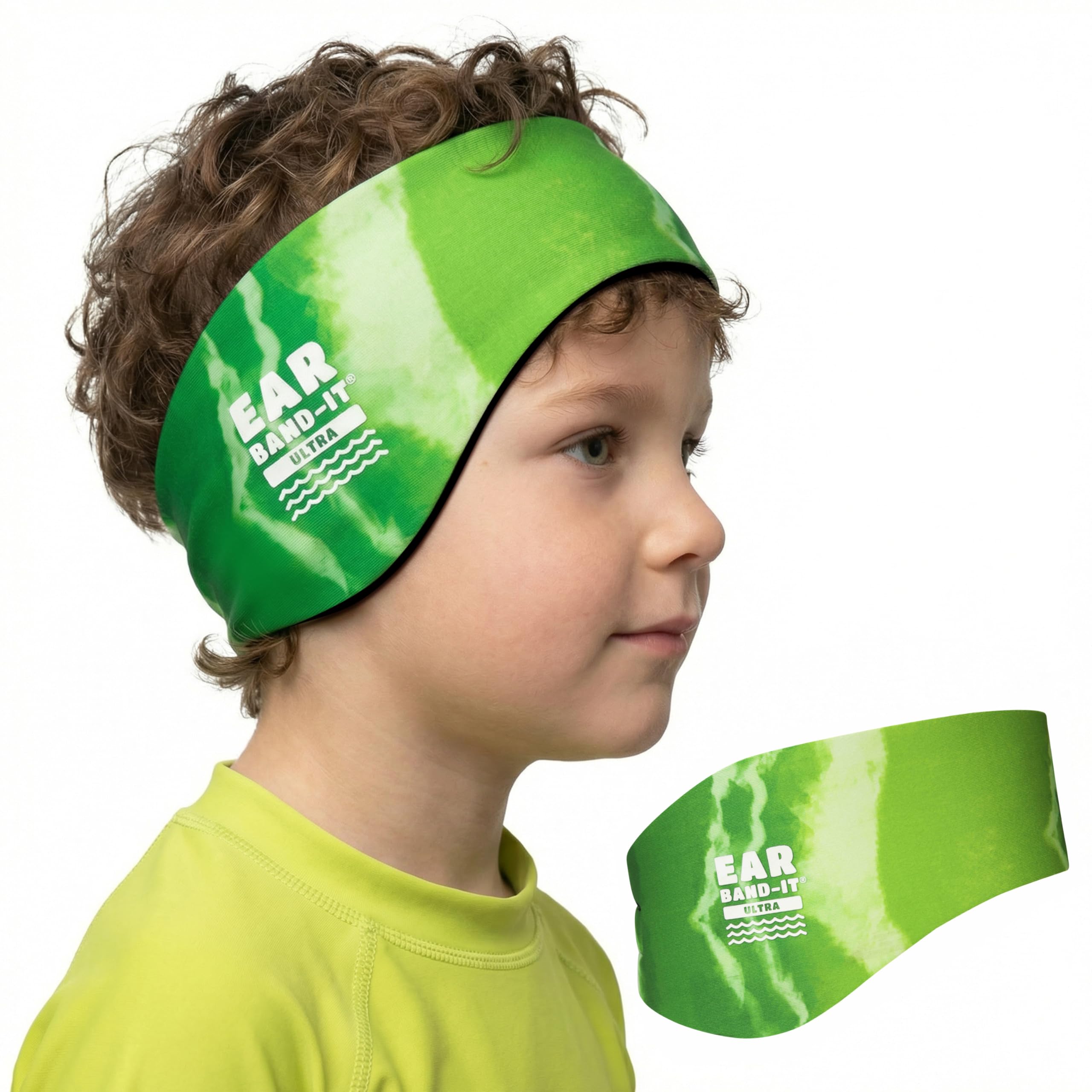 Ear Band-It Ultra Swimming Headband (Keep Water Out, Hold Earplugs in) Doctor Recommended Medium (Ages 3-8) Tie Die Green