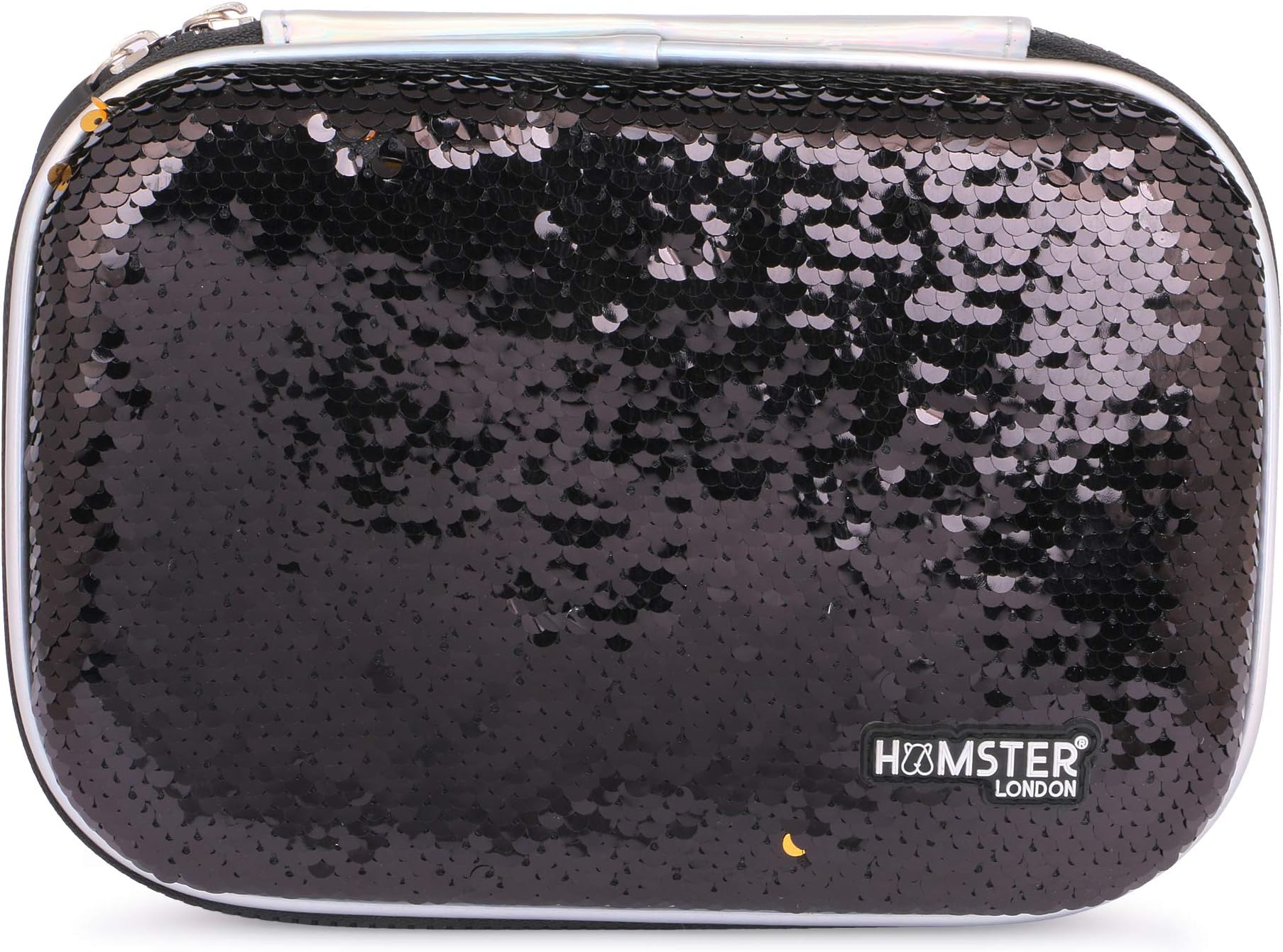 Hamster London Women's Eva Reversible Multipurpose Pouch for Cosmetic, Make up Accessories Bag and Girls Stationery Pouch (Black Glitter Gold Glitter)