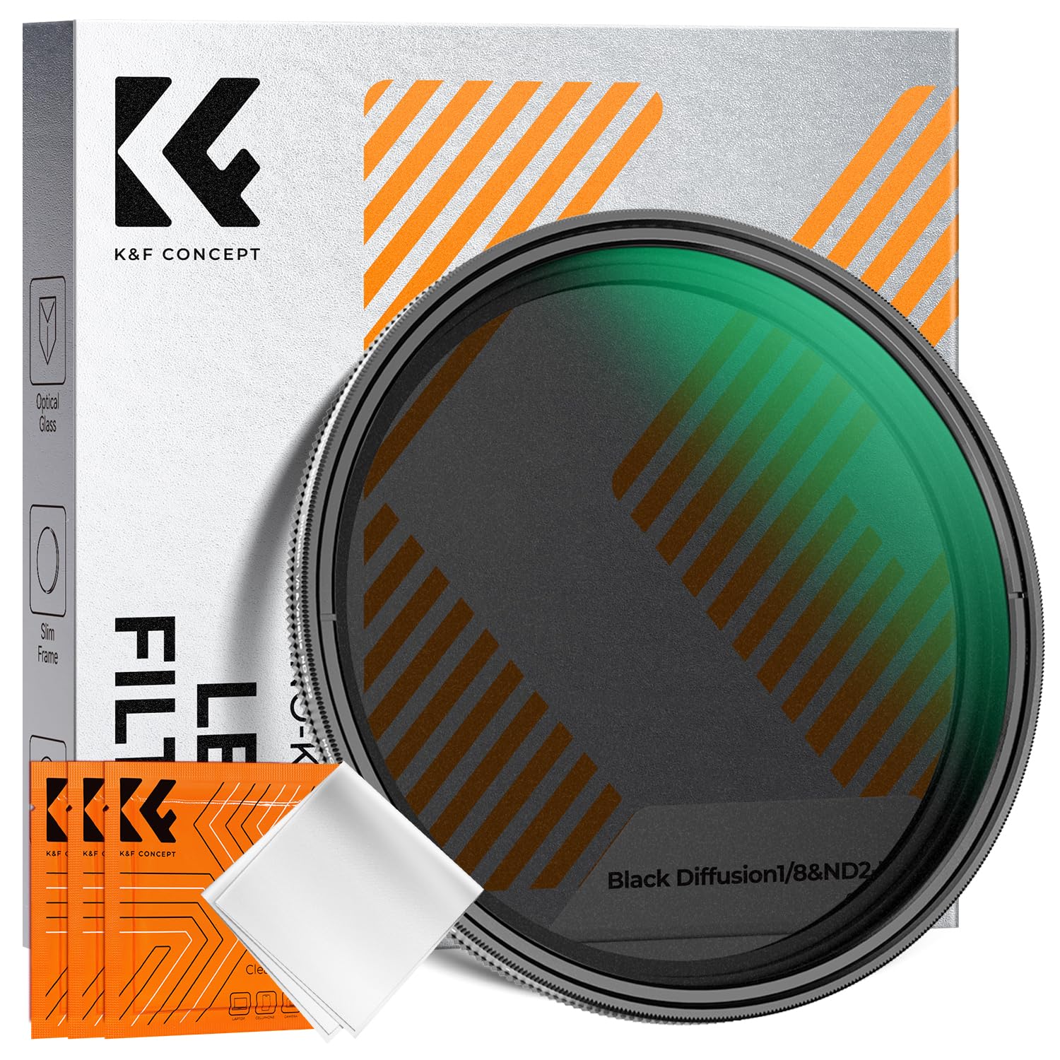 K&F CONCEPT Nano-Klear 67mm Filtro Black-Mist 1/8 & ND2-32 | Filtro Black Diffusion 1/4 & ND2-32 Variable Filtro de Vidrio Óptico con Nano Revestimiento con 3Pcs Paño Limpiez - FA304