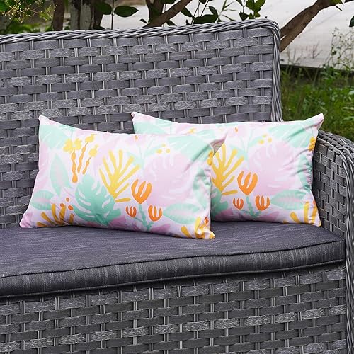 Miniatura 2 de ONWAY Juego de 2 fundas de almohada de verano de 12 x 20 pulgadas  12.0 x 20.0 in., con hojas tropicales y hojas de palmera, rosas, impermeables,