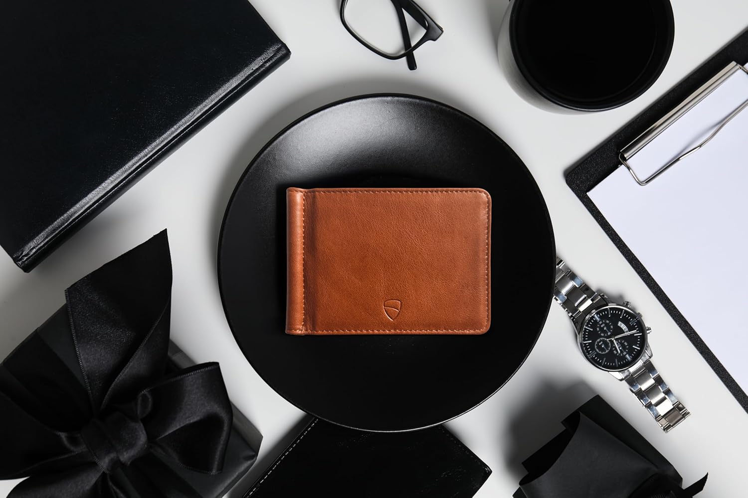 Vaultskin Brompton Slim Leather Wallet for Men with Money Clip - Minimalist Front Pocket Card Holder, 8 Pockets for Cards & Cash (Cognac) - Image 5