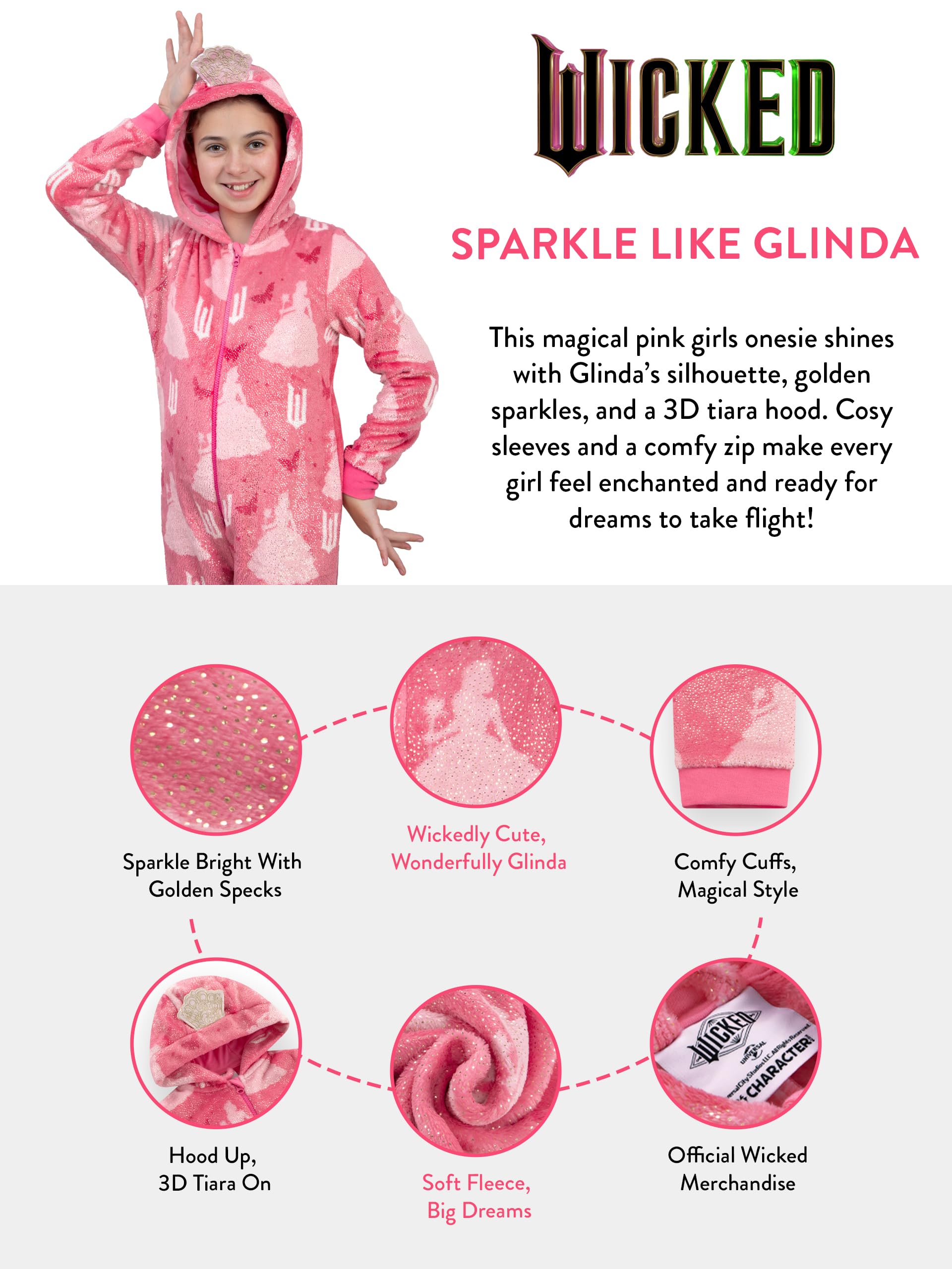 Wicked Pijama Niña, Pijama Mono De Glinda, Pijamas Niños De Glinda Pelicula, Pijamas Polares para Niñas