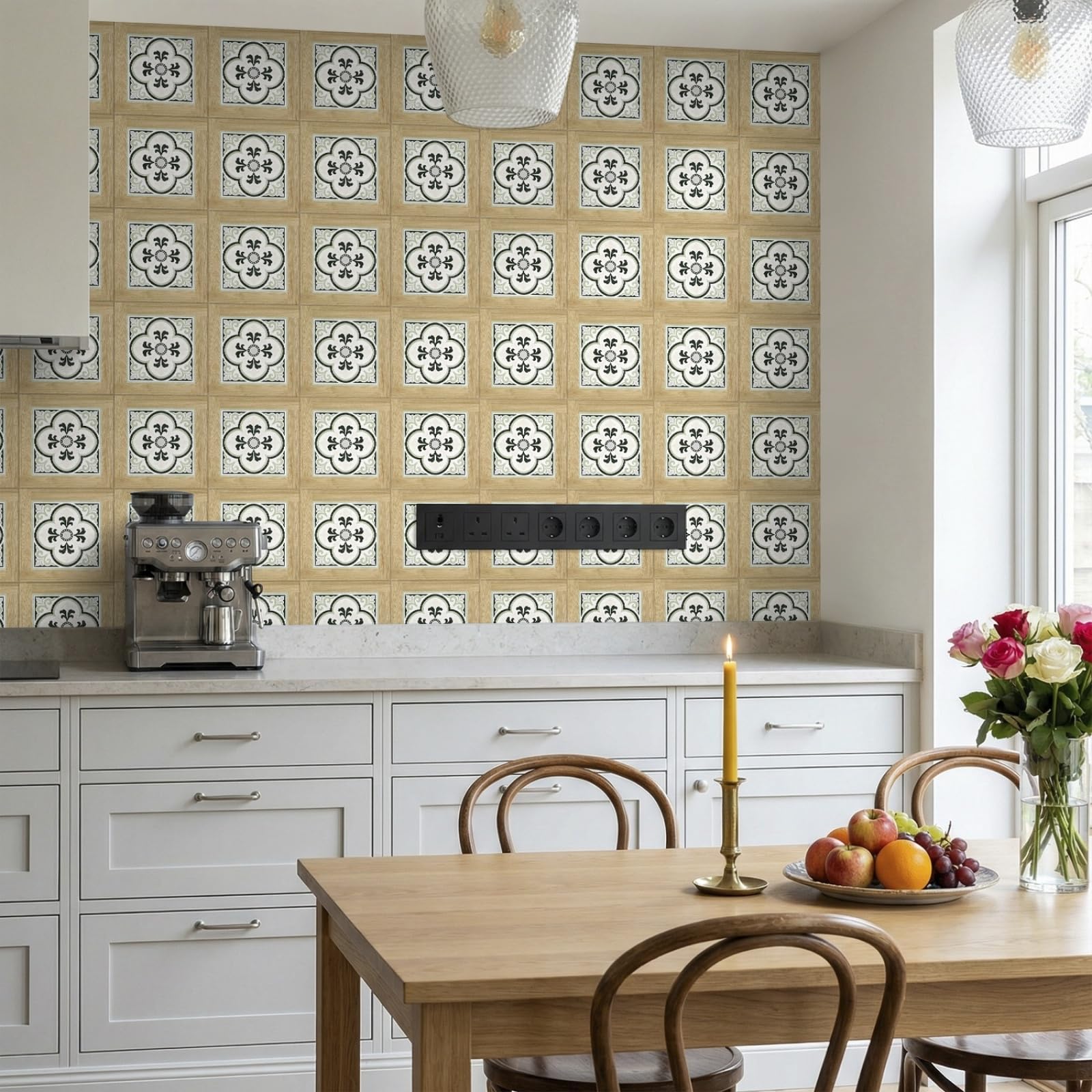 Rmjcxys Green Black Morocco Stick On Tiles Kitchen Tile Stickers Waterproof Vinyl Decals Self Adhesive Stick On Bathroom Tiles Backsplash Decorative Tile Covers 20X20 Cm/ 5 Pcs