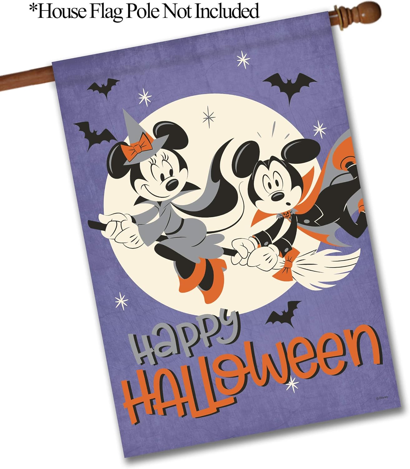 Flagology.com, Disney, Halloween Mickey & Minnie Broom Flight, House Flag, Outdoor/Indoor, Exclusive Premium Fabric, Officially Licensed Disney (28" x 40")