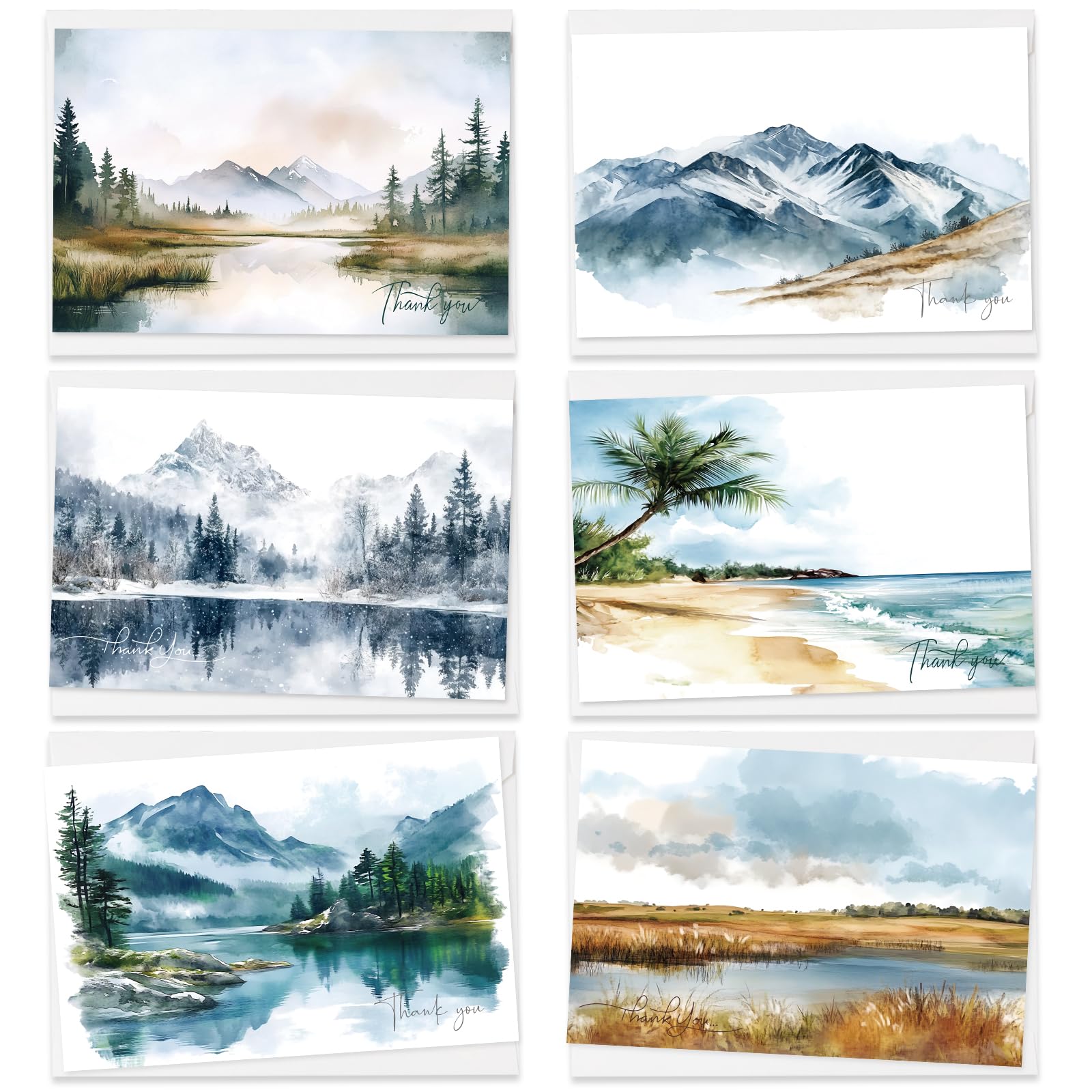 GRADESIN 24 Pack Thank You Cards with Envelopes and Stickers Bulk, 4×6 Inches Watercolor Nature Forest Appreciation Card for Birthday, Business,