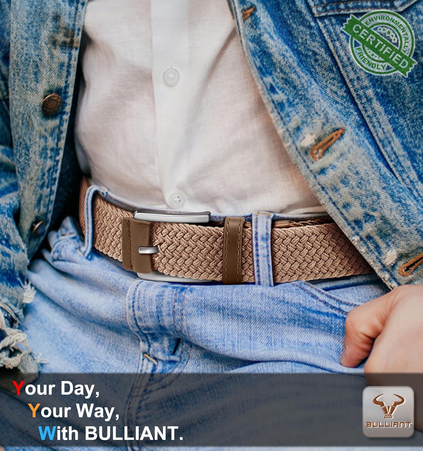 BULLIANT Belt for Men 2Pack,Mens Gift Stretch Braided Web Belt Elastic for Casual Golf Jeans,1 3/8" - Image 3