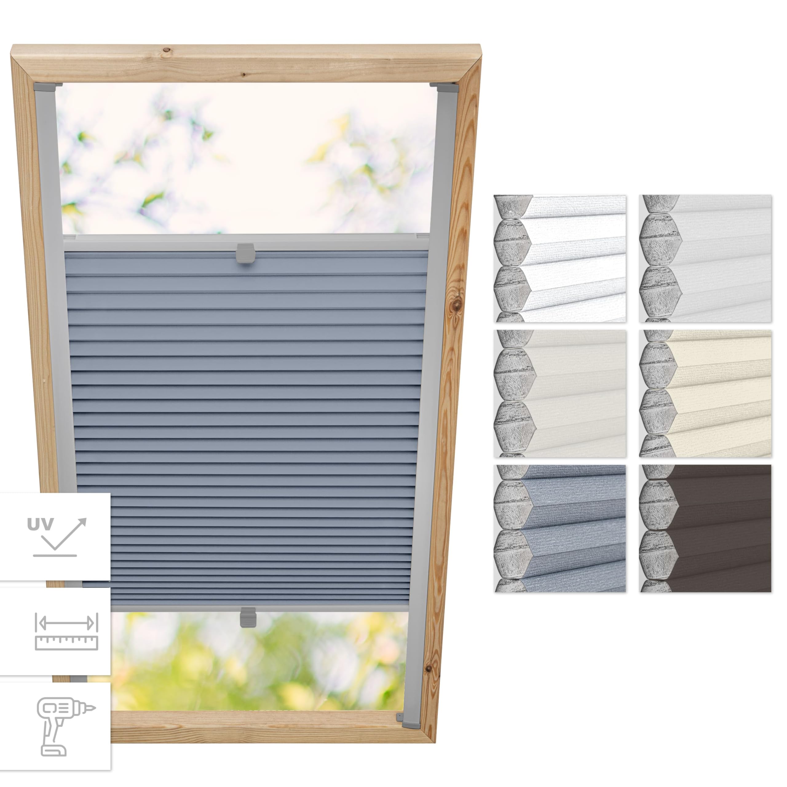 Estika Store plissé en nid d'abeille avec perçage pour fenêtres Velux - M04 - Tissu: Gris-Blanc, Profil: Argent - Store plissé intérieur occultant, pour fenêtre de Toit, Protection Thermique