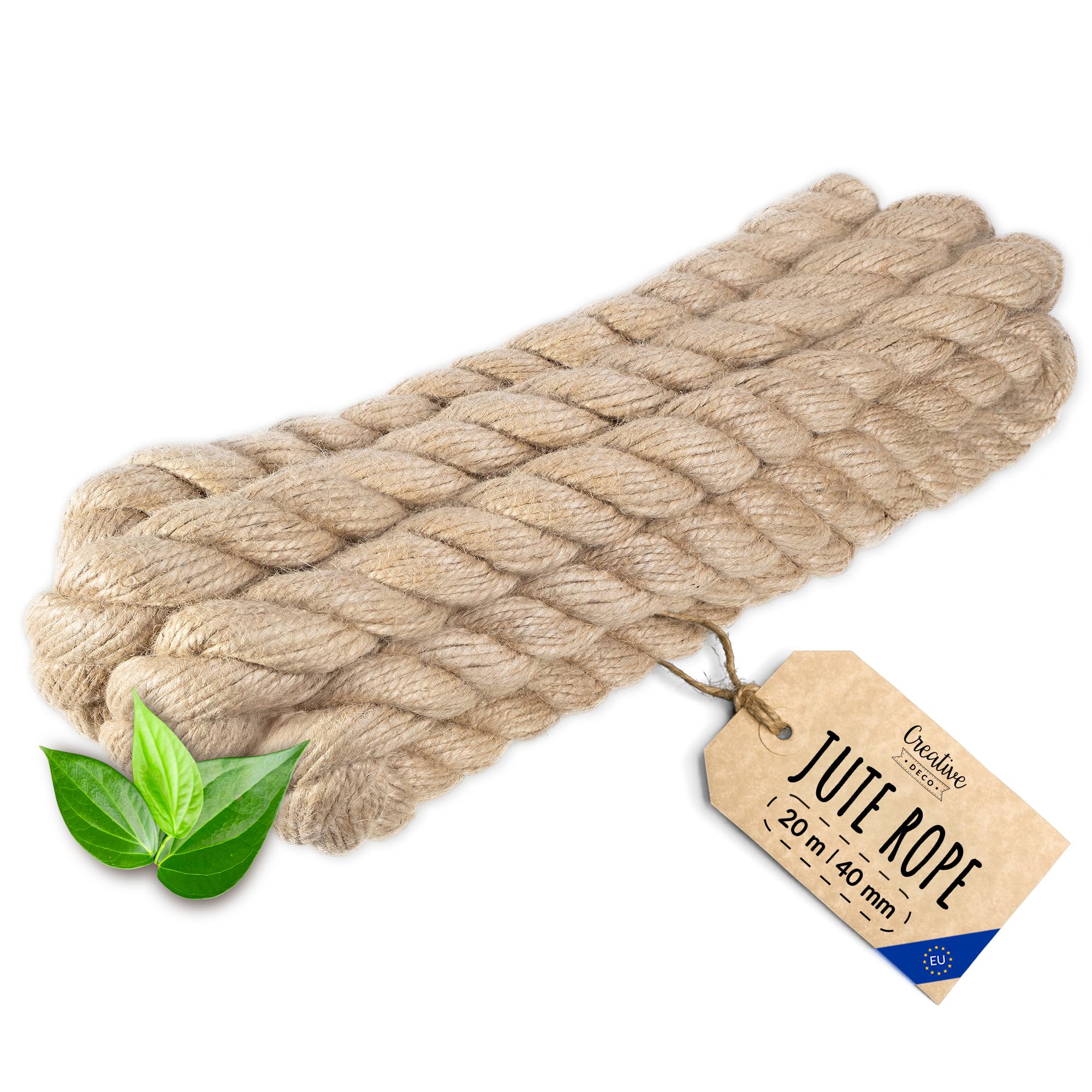 Creative Deco Thick Heavy Duty Jute Rope Natural Brown | 20mx40mm | Twisted Hemp Rope | Personalisation Every 5m | Twine Decking Rope Cord Cat Arts Crafts Garden Hammock Swing | Strong Durable String