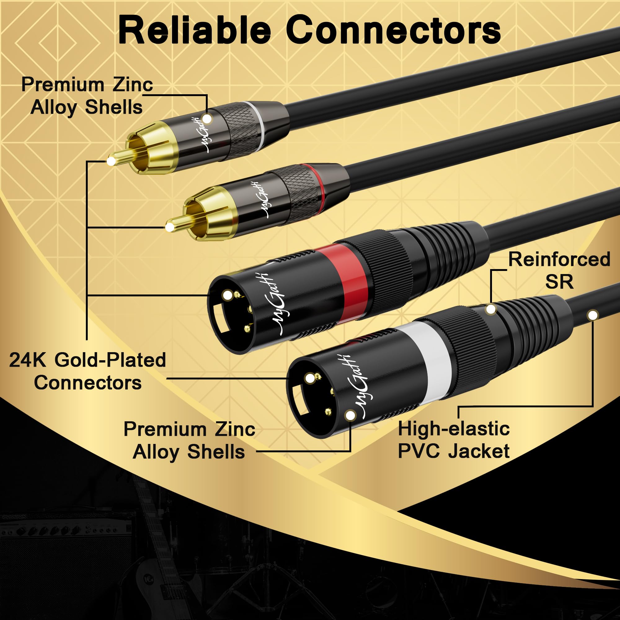Dual XLR to 2 RCA Stereo Audio Cable 20 FT, Unbalanced 2 XLR to 2 RCA Male Interconnect Cable,?Zinc Alloy Shell, OFC, Gold-Plated Plug?for Home Theater, Microphone, Speaker, Amplifiers, HiFi Systems