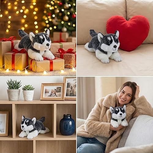 Miniatura 6 de CU-MATE Juguetes de peluche para perros Husky siberianos de 16 pulgadas, simulación realista y realista, juguete de peluche hecho a mano, regalo