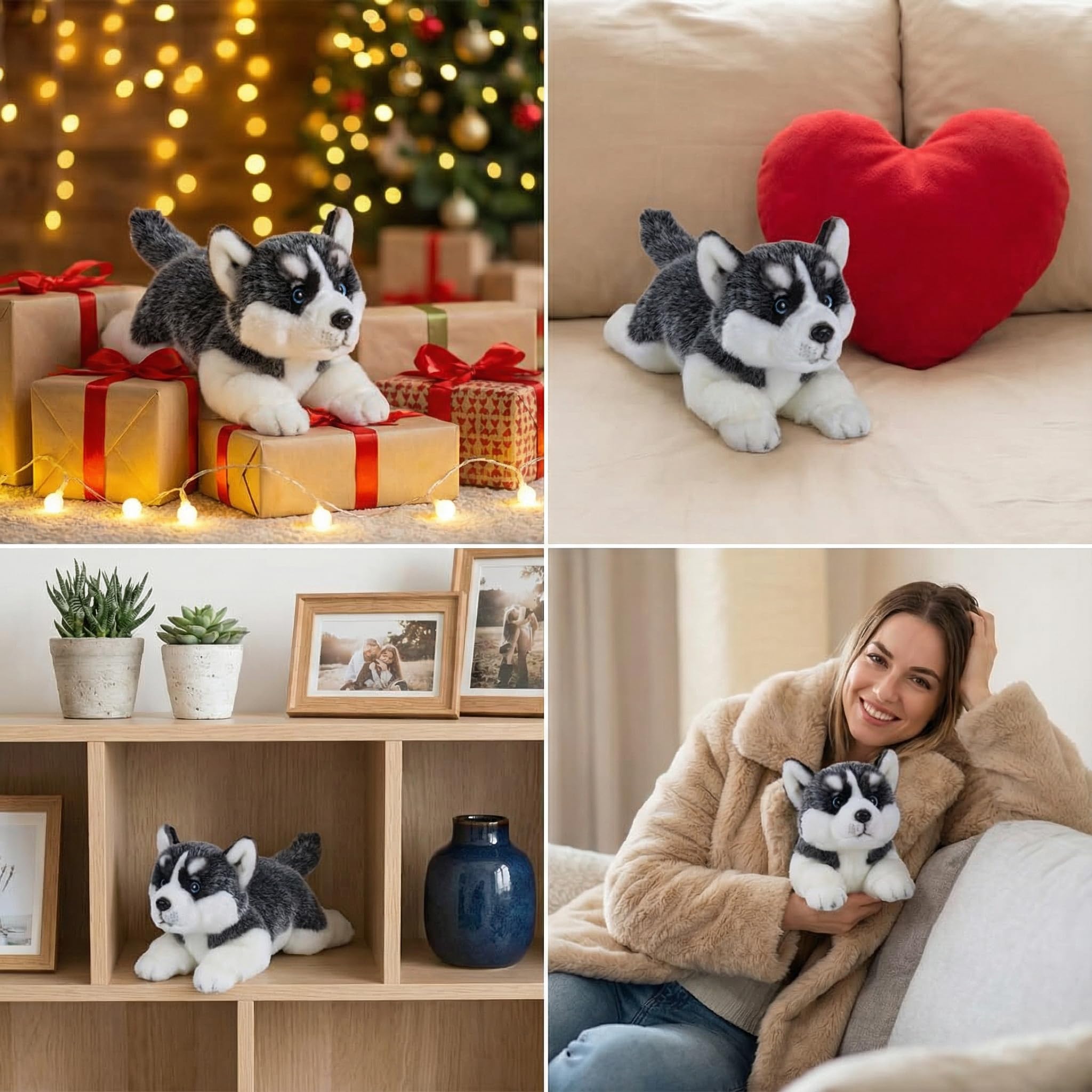 CU-MATE Perro de peluche Husky siberiano de 16 pulgadas, realista y realista, suave, hecho a mano, juguete de peluche para cachorros, regalo para niños y niñas