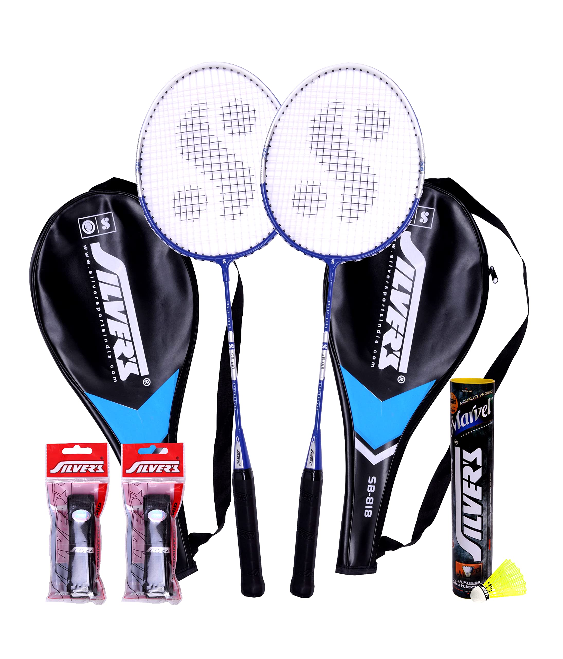 Silvers SB-818 (2 Badminton Rackets with Cover, 10 Plastic Shuttlecock and 2 PVC Grips) (B0BCGTCK8X) Amazon Price History, Amazon Price Tracker