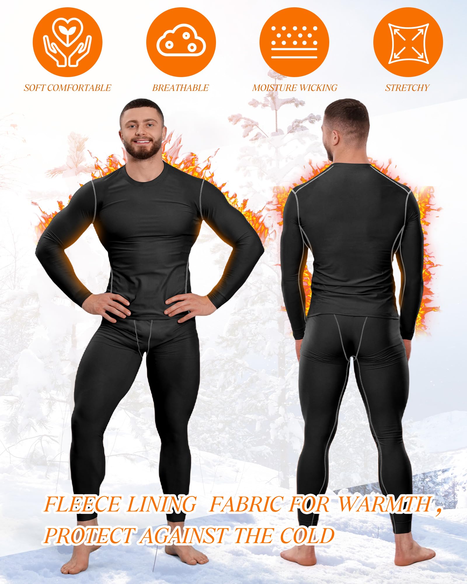 Hicarer Thermounterwäsche für Herren, Fleece-gefüttert, Jagdausrüstung, Unterteil, Oberteil, für kaltes Winterwetter, 6 Stück
