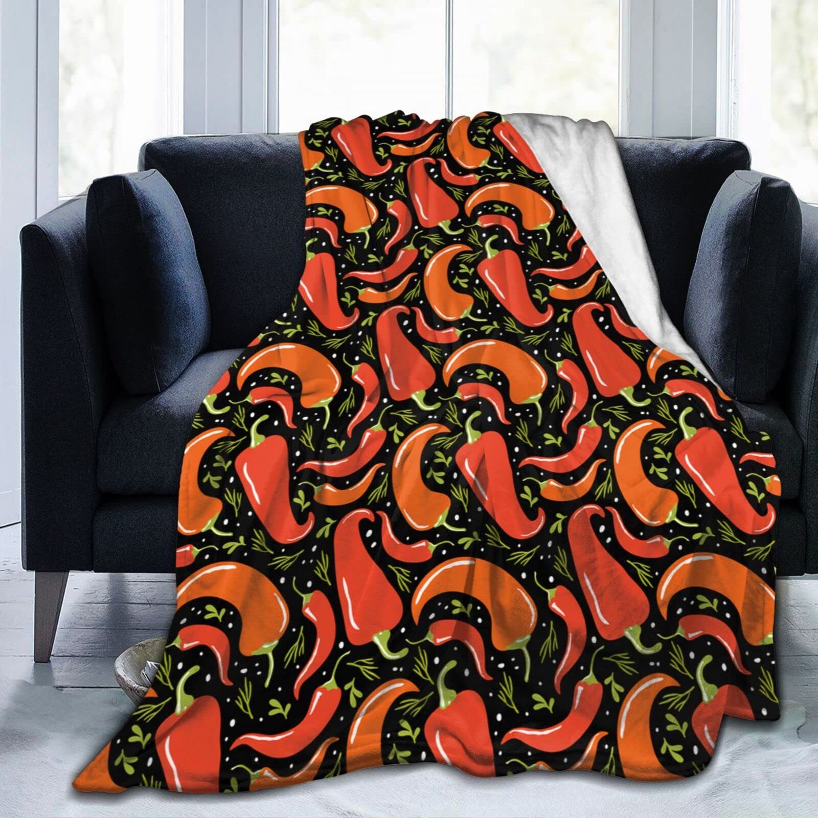 Lsjuee Red Chilli Throw Blanket Soft Cozy Lightweight Blankets Funny Mexican Holiday Cinco De Mayo Flannel Blanket for Sofa Couch Bed Office 60"X50"