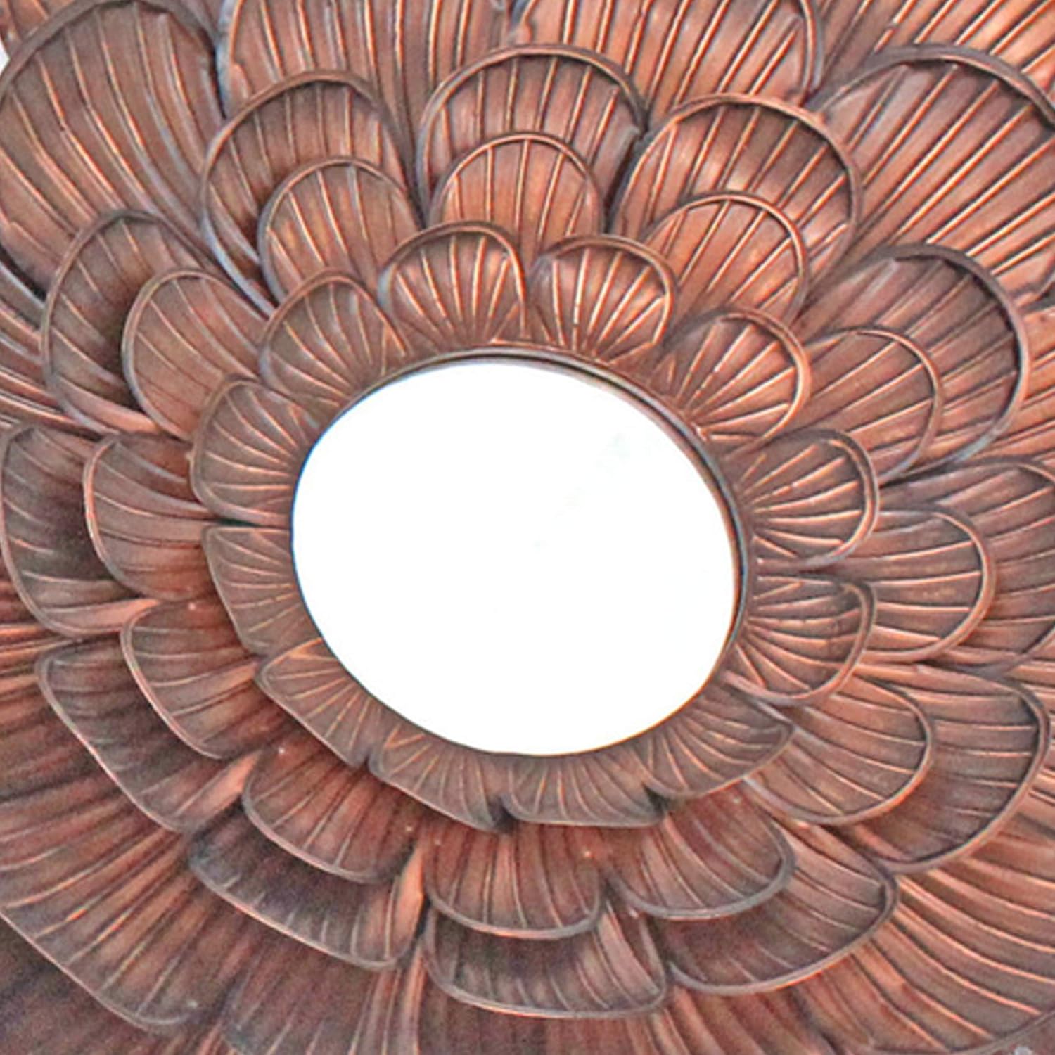 Benjara Blooming Metal Flower Wall Decor Mirror Set of 3, Copper