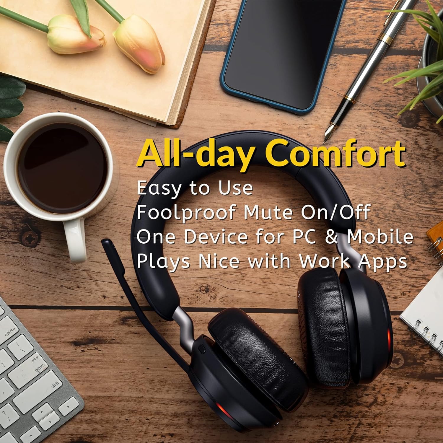 Jabra Evolve2 65 Bluetooth PC Headset - Charging Headphone Stand Bundle, USB Dongle, Compatible with Zoom Video, MS Teams, Webex, Enhances Audio on Phone Calls, 26599-989-989, Global Teck Gold Support